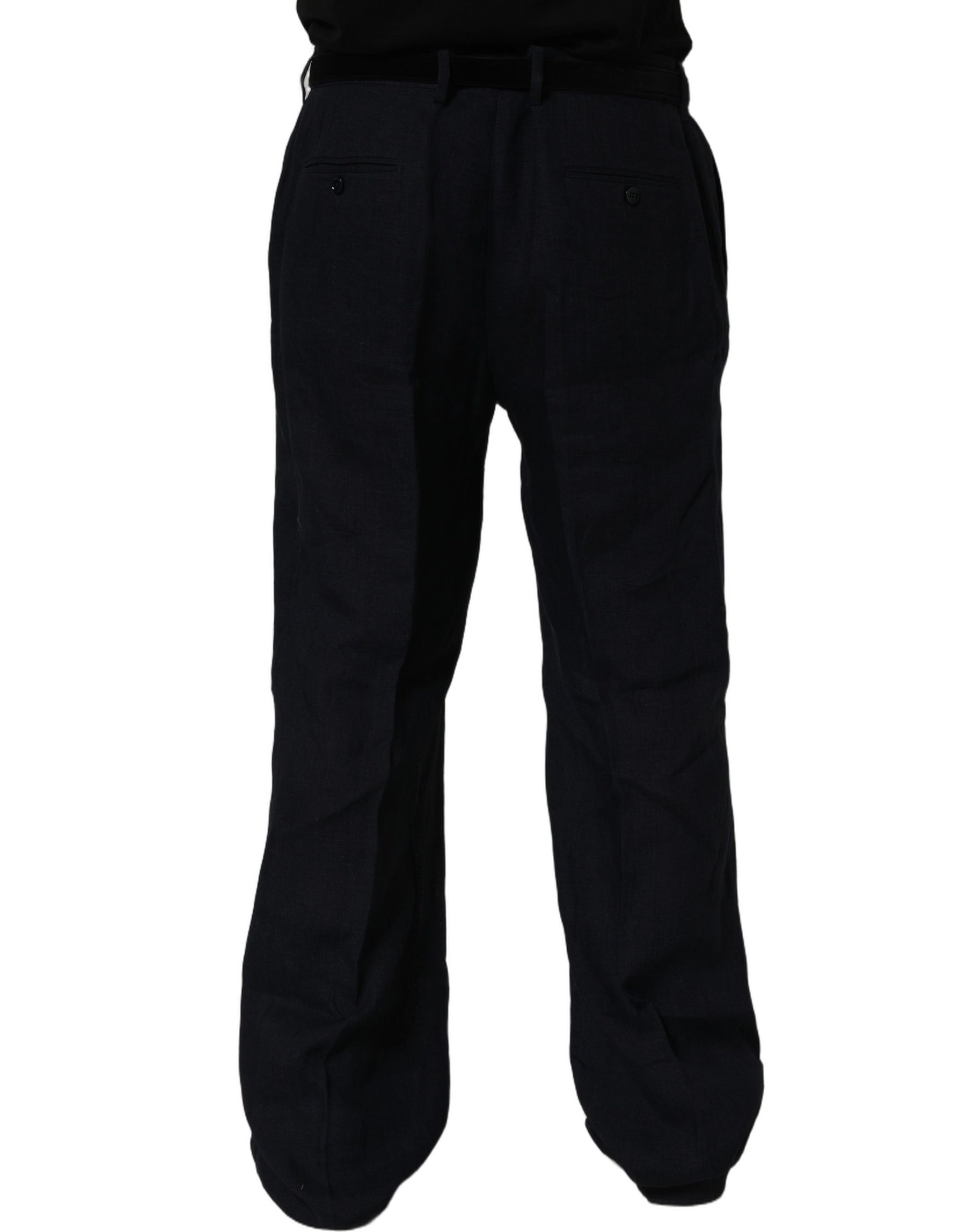 Dolce & Gabbana Black Linen Straight Leg Dress Trouser Pants | Regal Royce