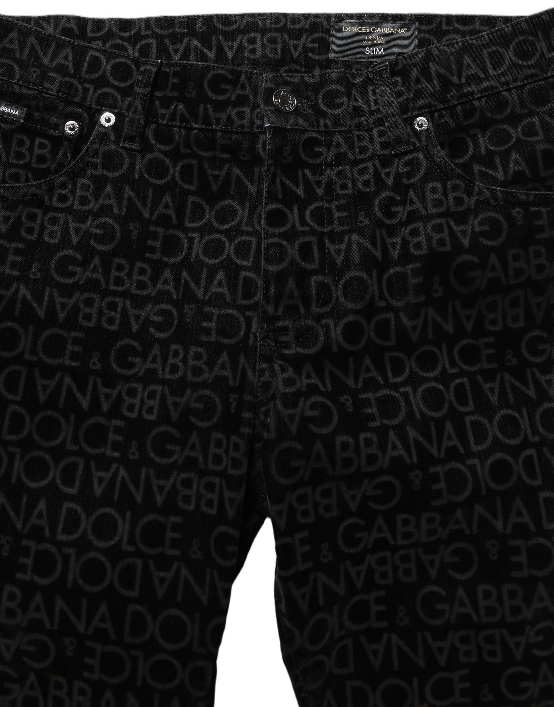 Dolce & Gabbana Black Logo Monogram Cotton Slim Denim Jeans | Regal Royce
