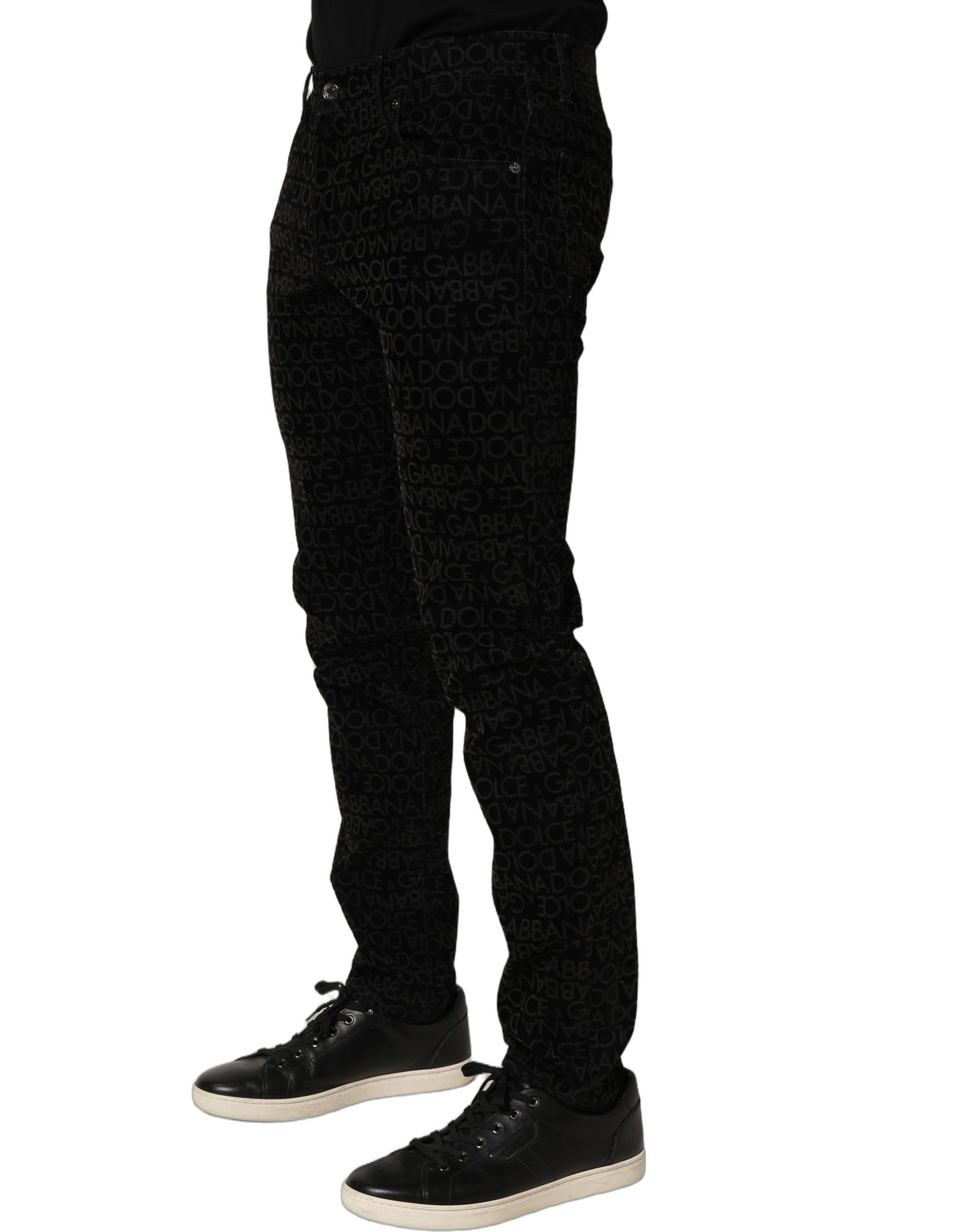 Dolce & Gabbana Black Logo Monogram Cotton Slim Denim Jeans | Regal Royce