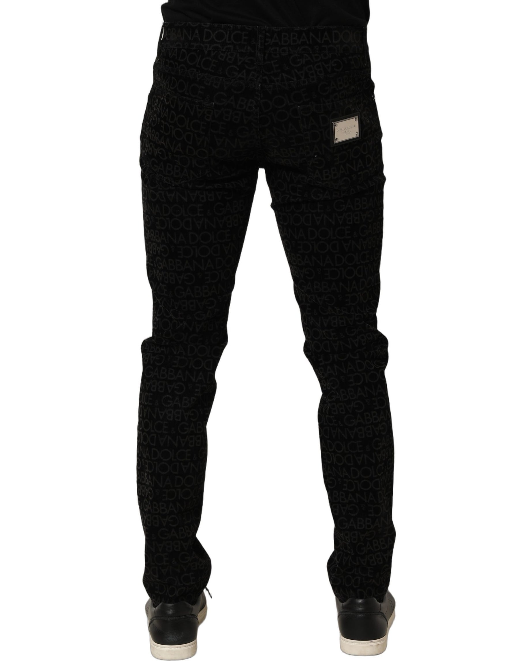 Dolce & Gabbana Black Logo Monogram Cotton Slim Denim Jeans | Regal Royce