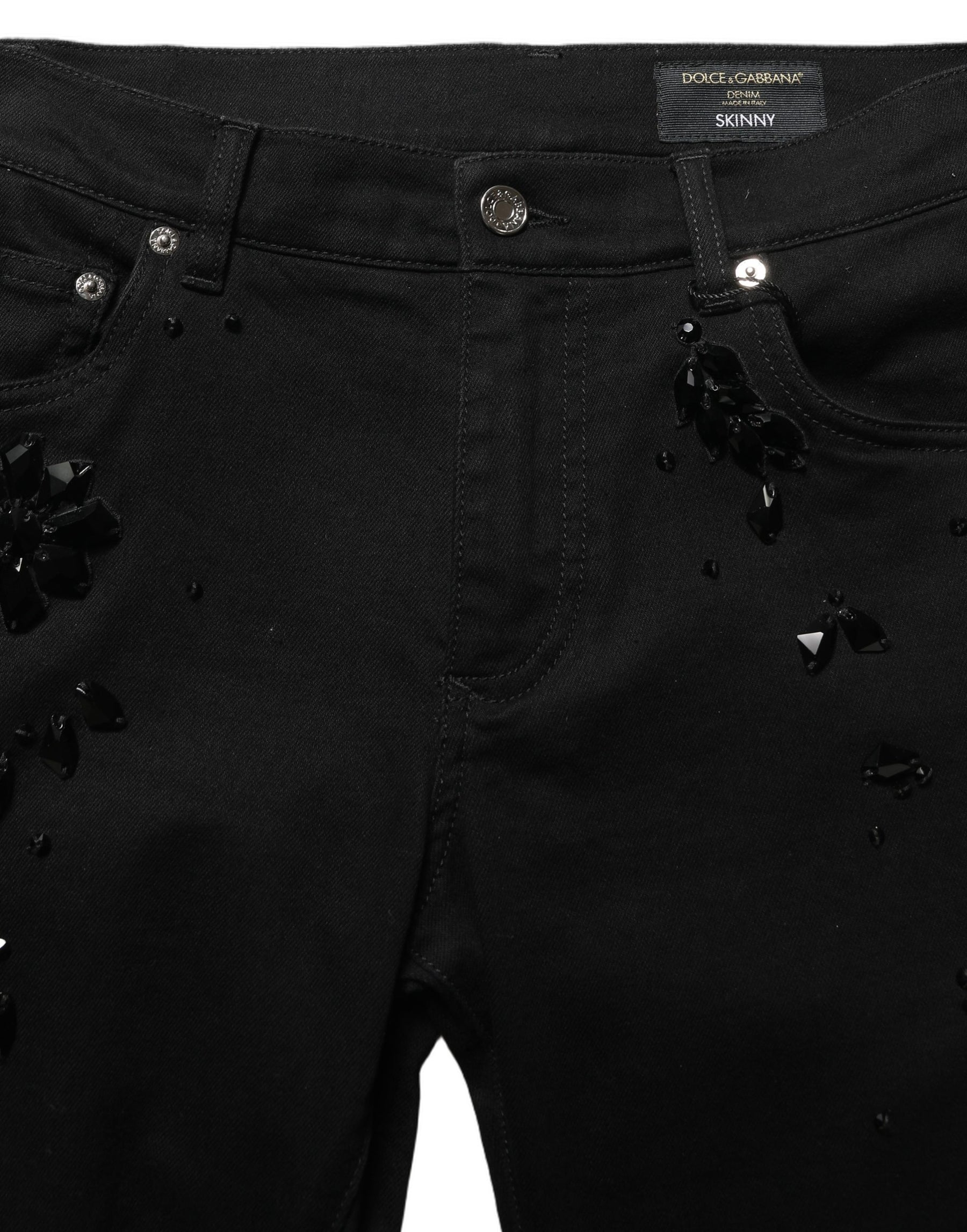 Dolce & Gabbana Black Embellished Cotton Skinny Denim Jeans | Regal Royce