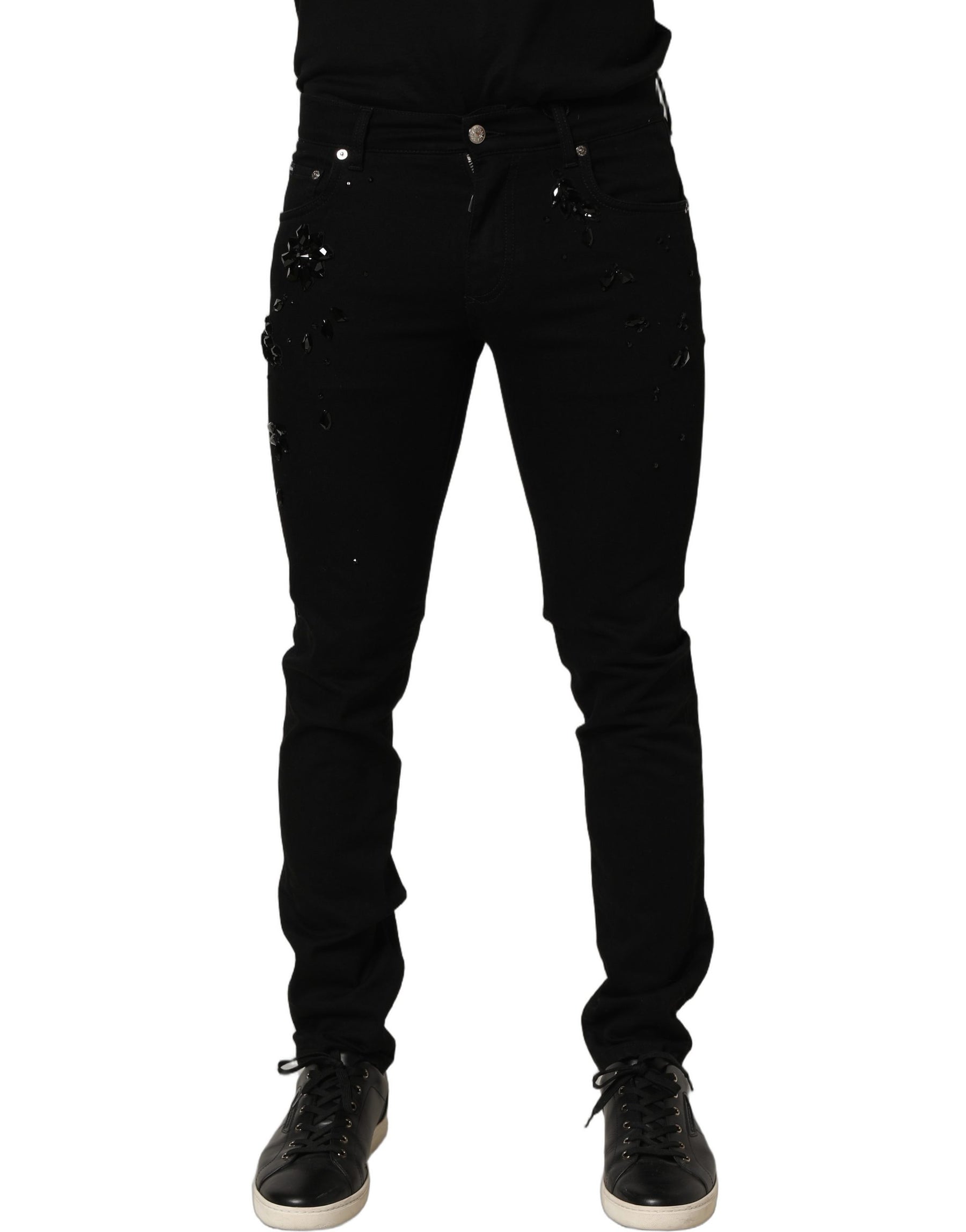 Dolce & Gabbana Black Embellished Cotton Skinny Denim Jeans | Regal Royce