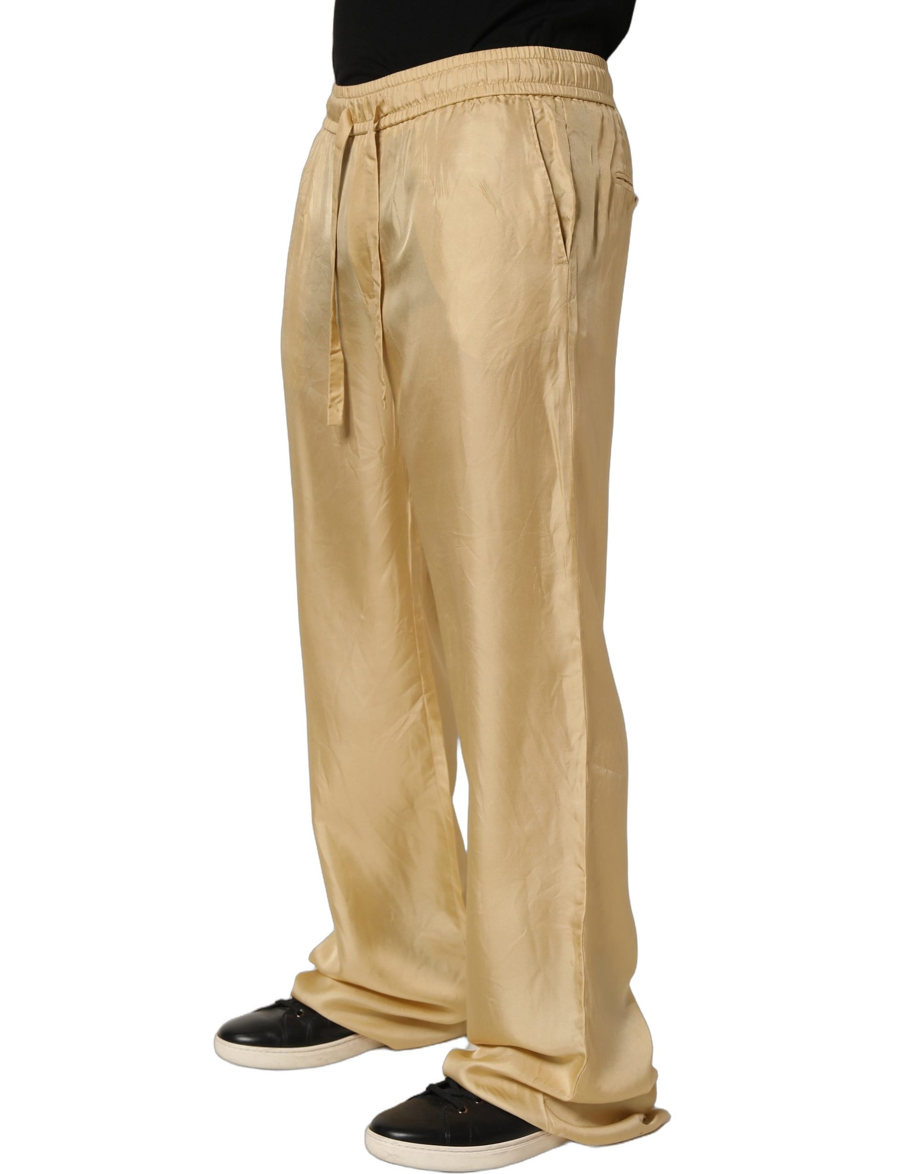 Dolce & Gabbana Yellow Straight Silk Mid Waist Chino Trouser Pants | Regal Royce
