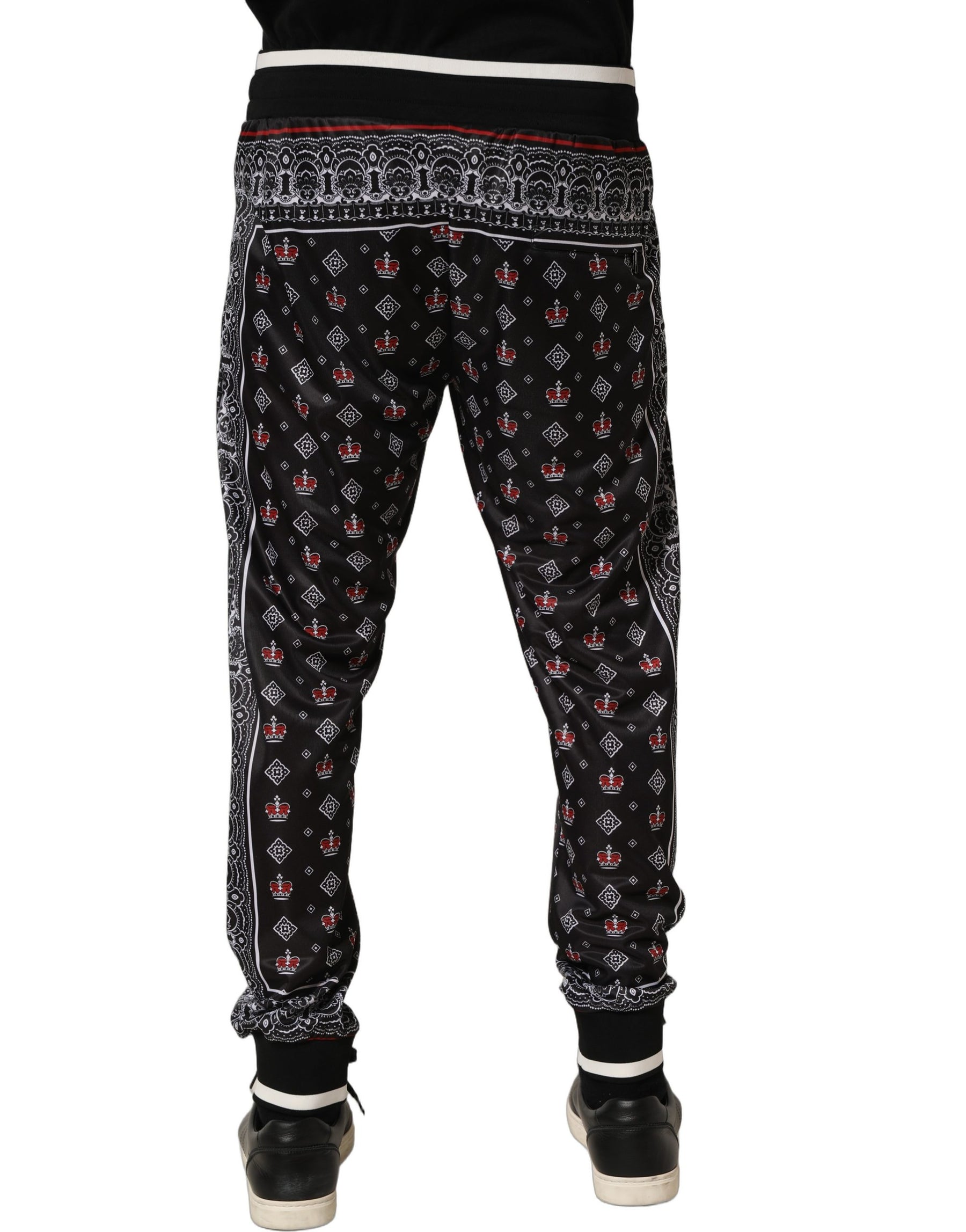 Dolce & Gabbana Black Bandana Crown Jogger Men Trouser Pants | Regal Royce