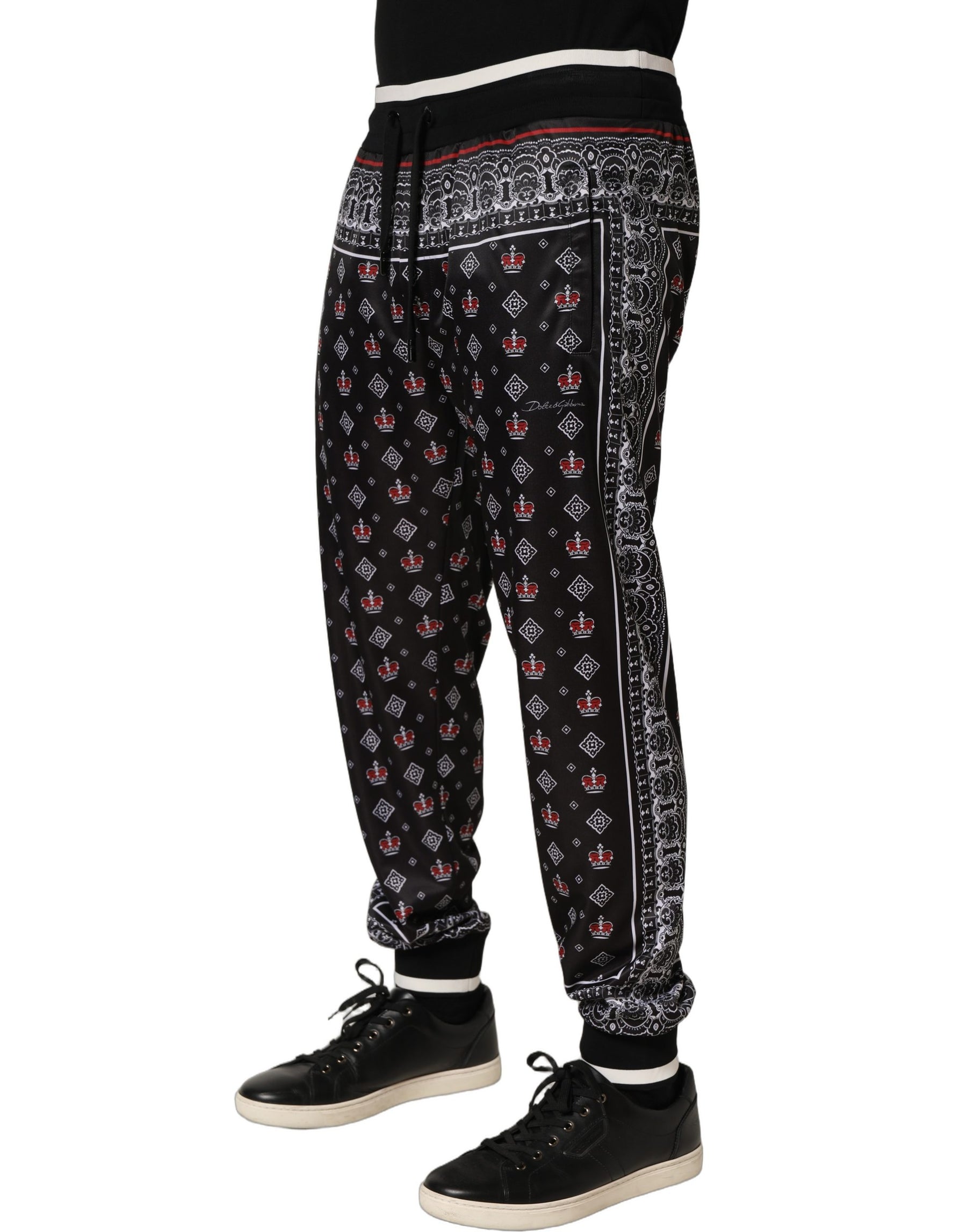 Dolce & Gabbana Black Bandana Crown Jogger Men Trouser Pants | Regal Royce