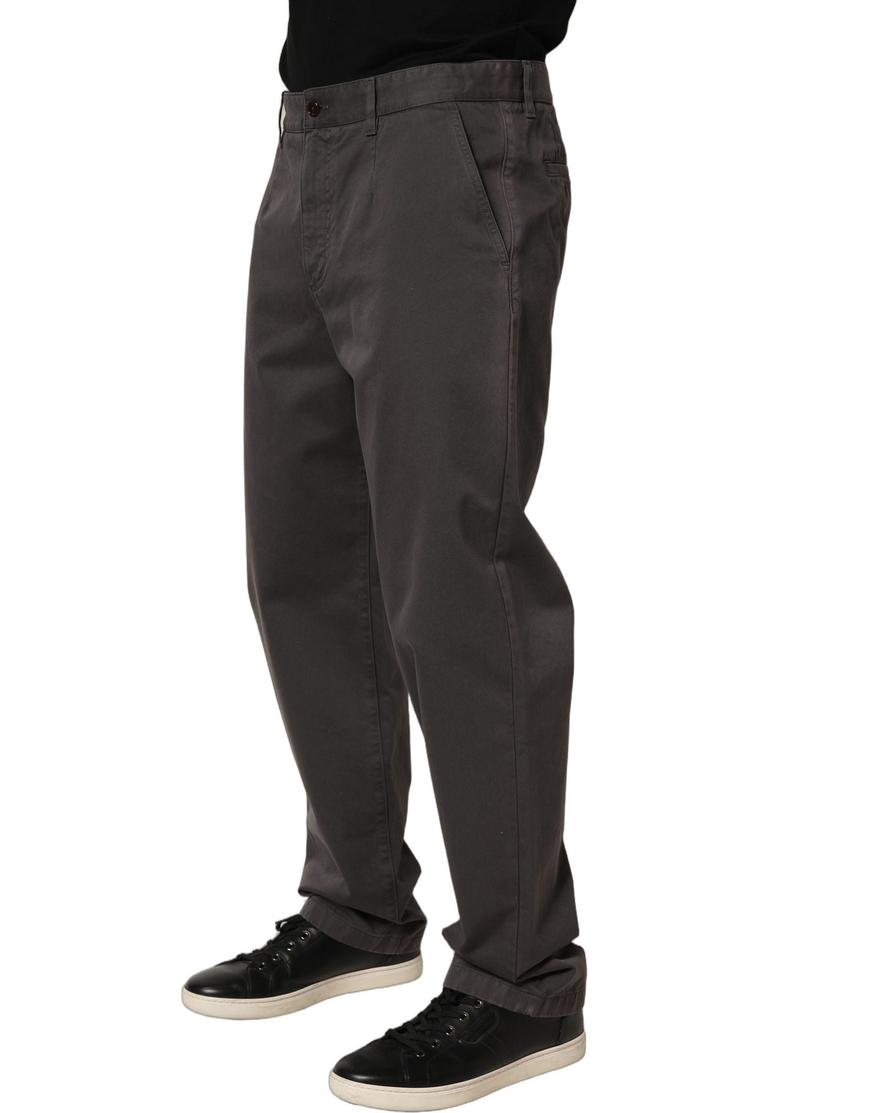 Dolce & Gabbana Dark Gray Cotton Straight Chino Trouser Pants | Regal Royce