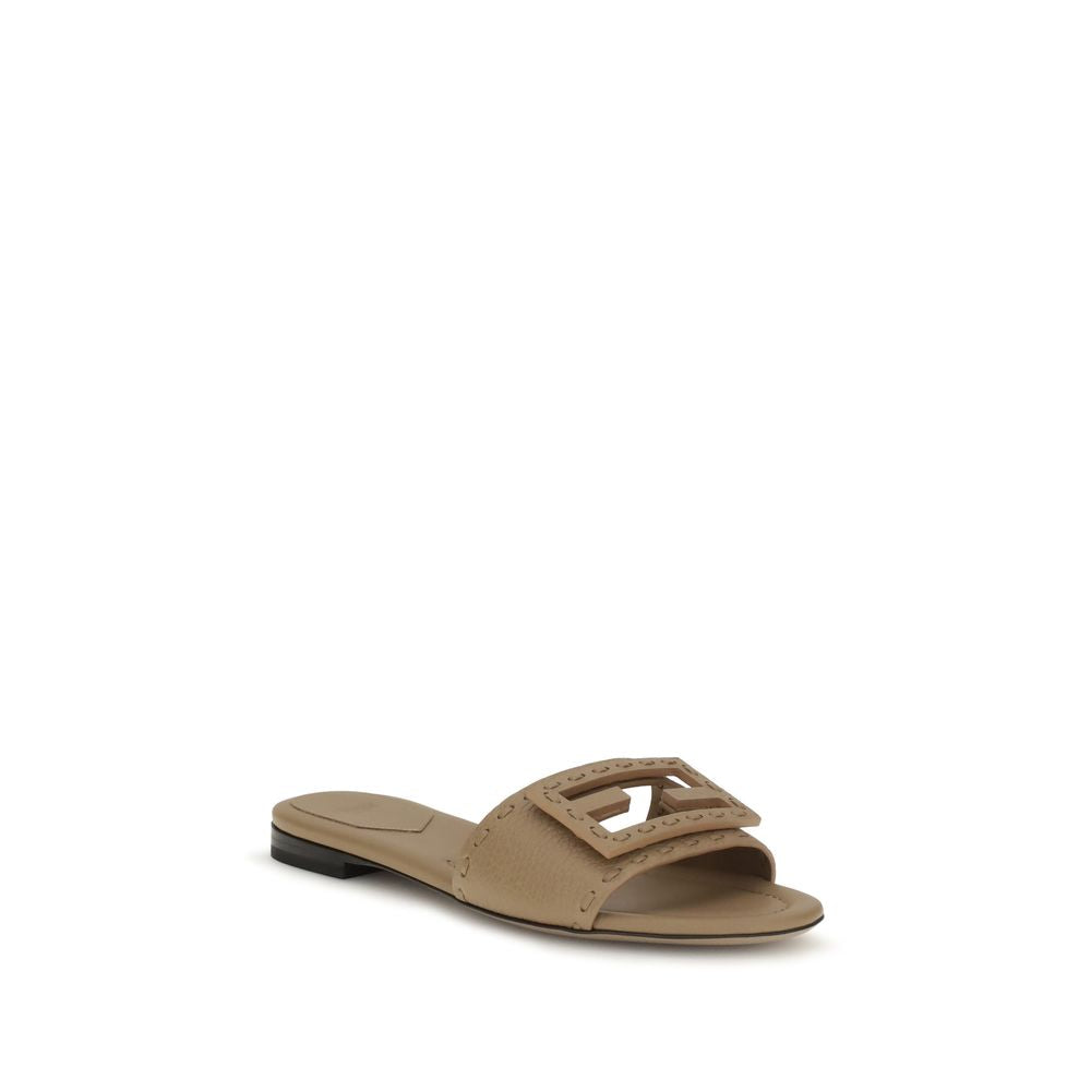 Fendi Beige Calf Leather Bos Taurus Flat Sandals | Regal Royce