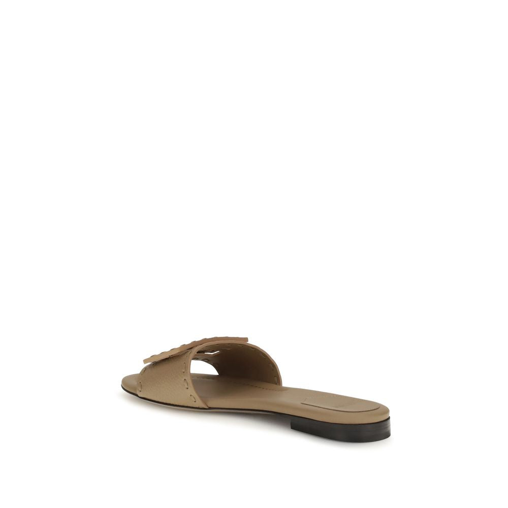 Fendi Beige Calf Leather Bos Taurus Flat Sandals | Regal Royce