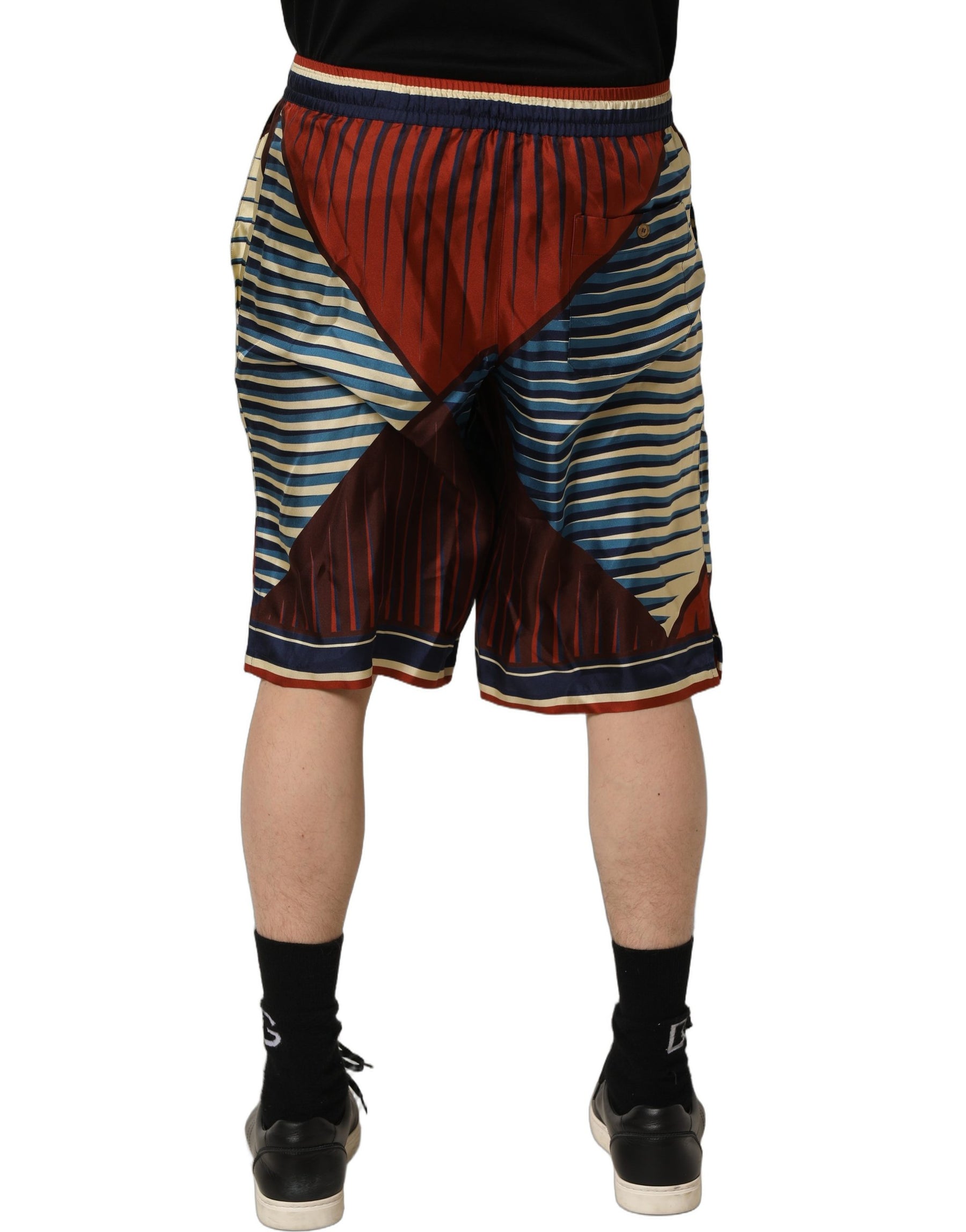 Dolce & Gabbana Multicolor Geometric Silk Men Bermuda Shorts | Regal Royce