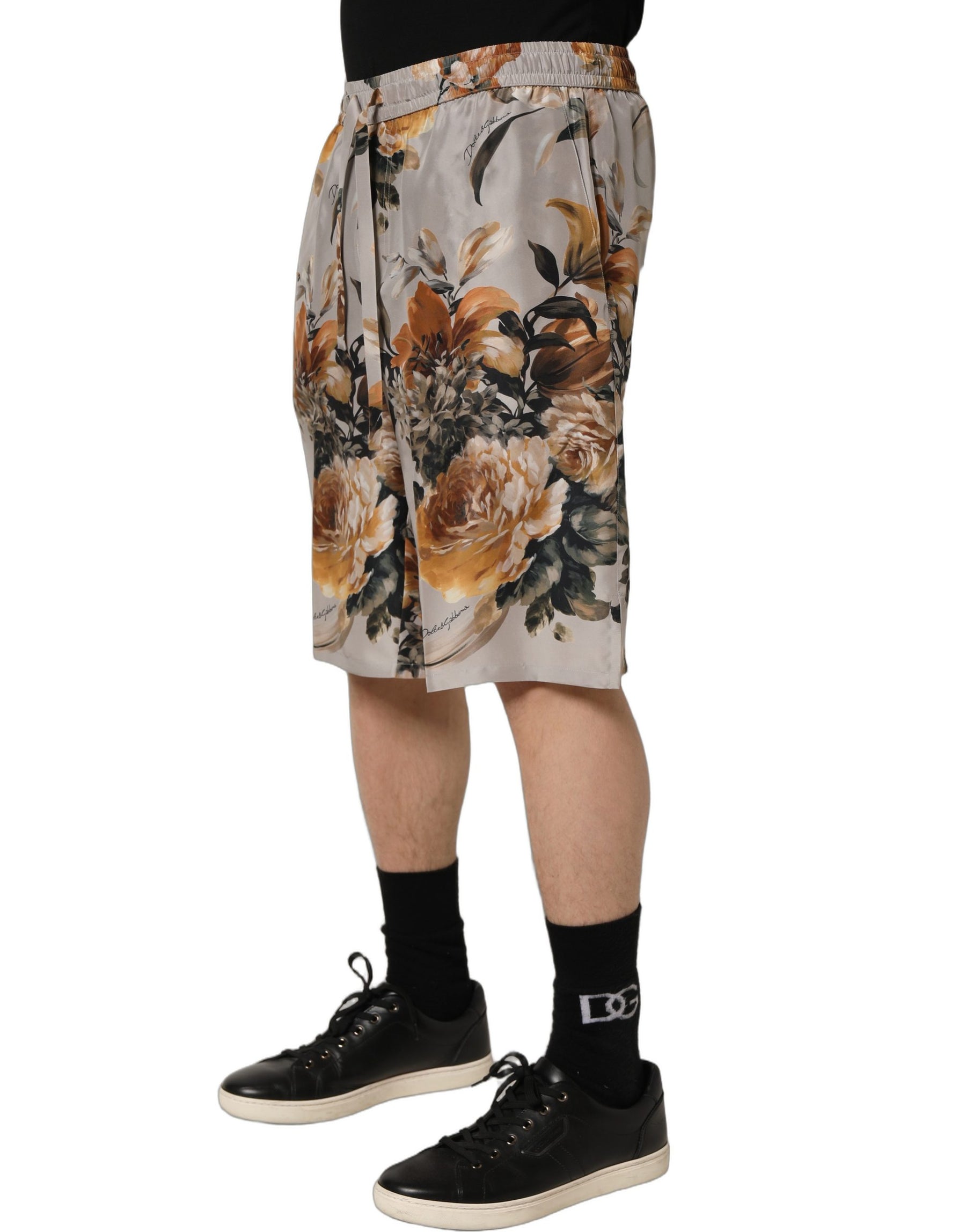 Dolce & Gabbana Beige Floral Print Silk Men Bermuda Shorts | Regal Royce