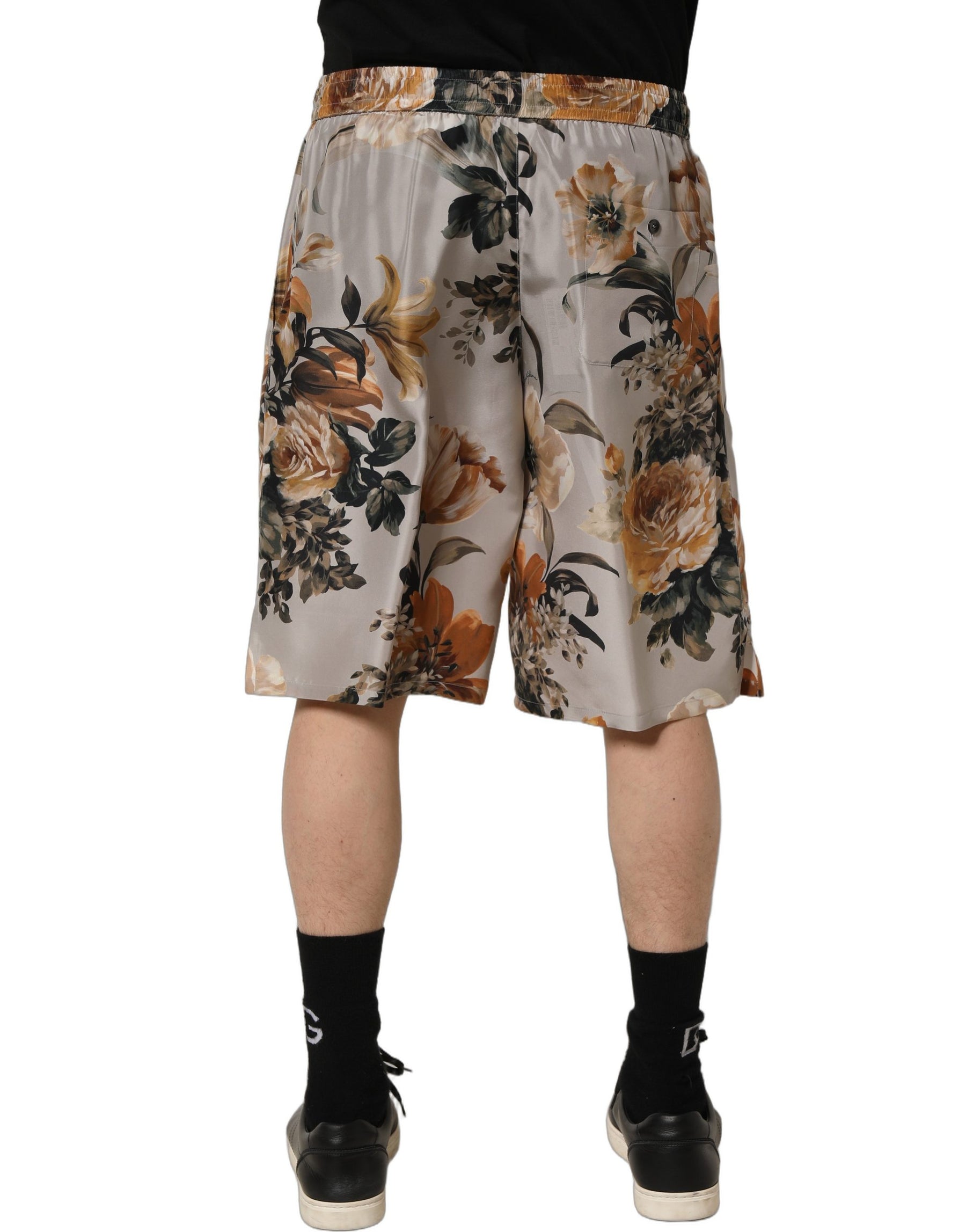 Dolce & Gabbana Beige Floral Print Silk Men Bermuda Shorts | Regal Royce