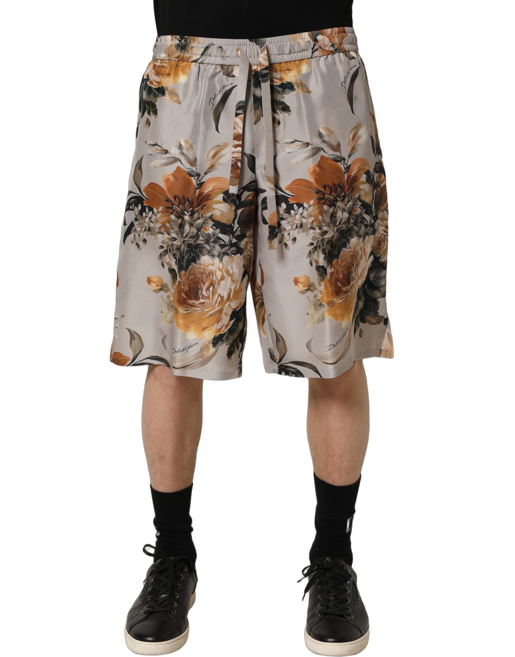 Dolce & Gabbana Beige Floral Print Silk Men Bermuda Shorts | Regal Royce