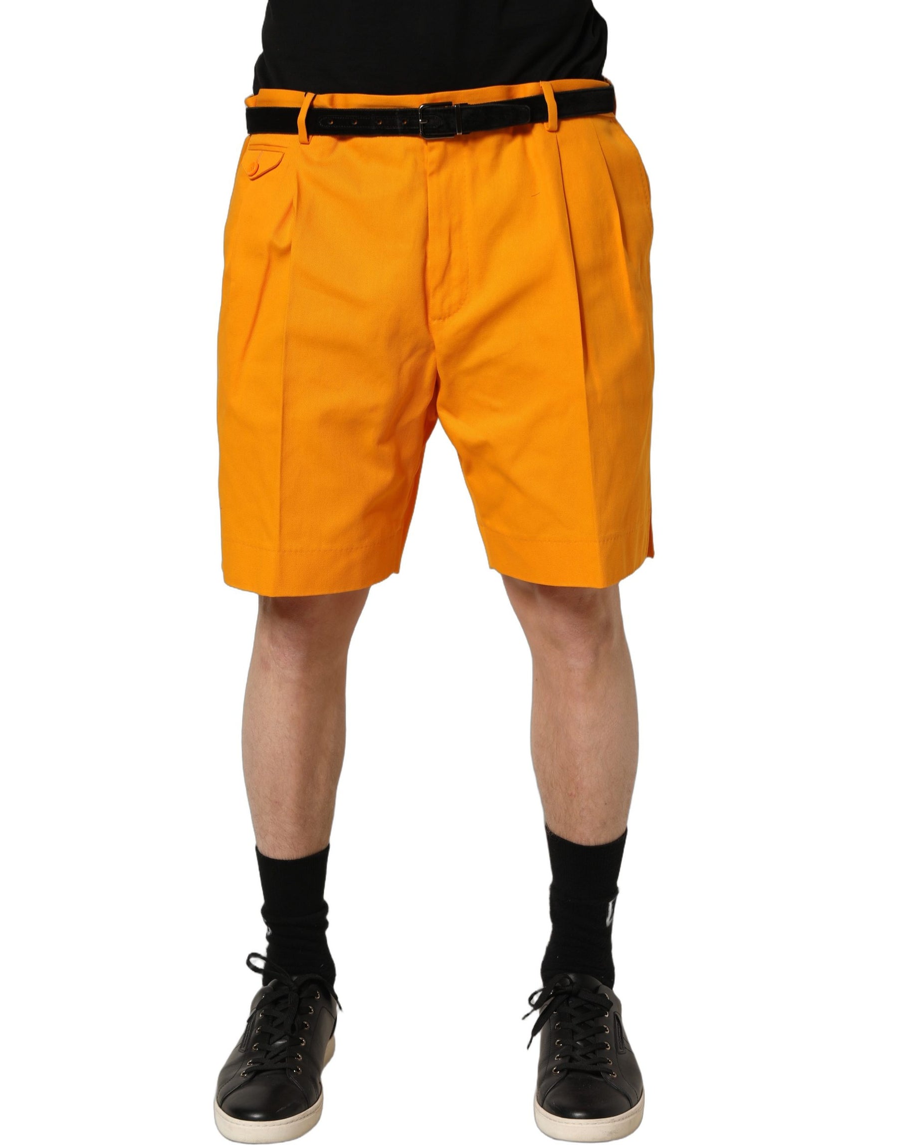 Dolce & Gabbana Orange Cotton Pleated Chino Bermuda Shorts | Regal Royce