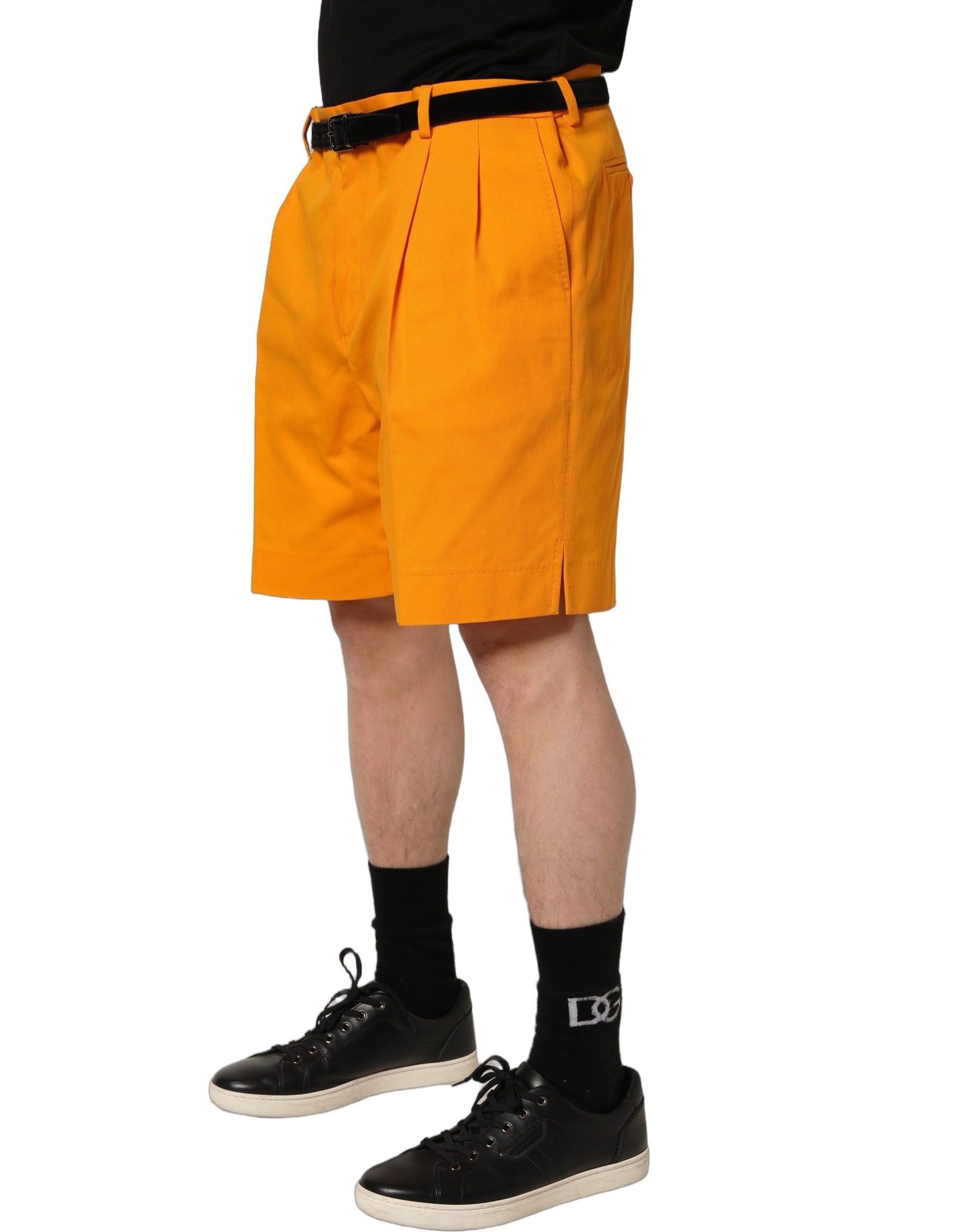 Dolce & Gabbana Orange Cotton Pleated Chino Bermuda Shorts | Regal Royce