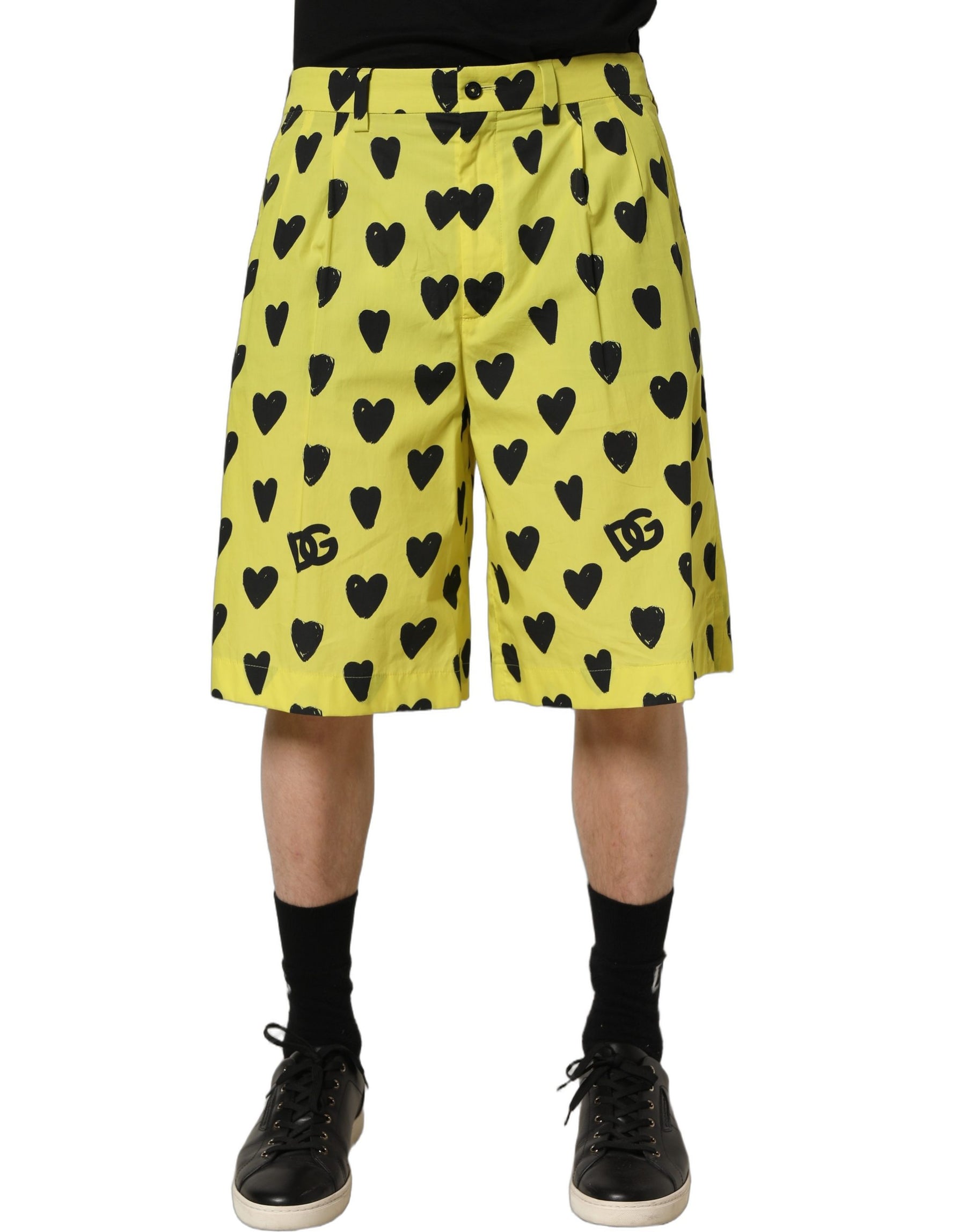 Dolce & Gabbana Yellow Cotton Heart Print Men Bermuda Shorts | Regal Royce