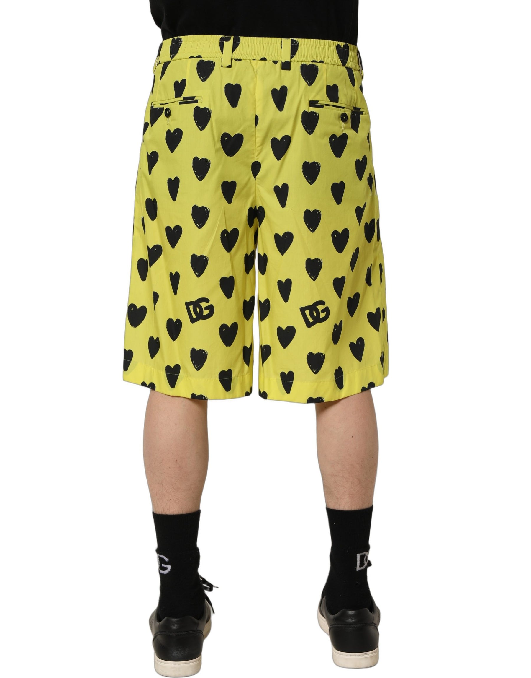 Dolce & Gabbana Yellow Cotton Heart Print Men Bermuda Shorts | Regal Royce