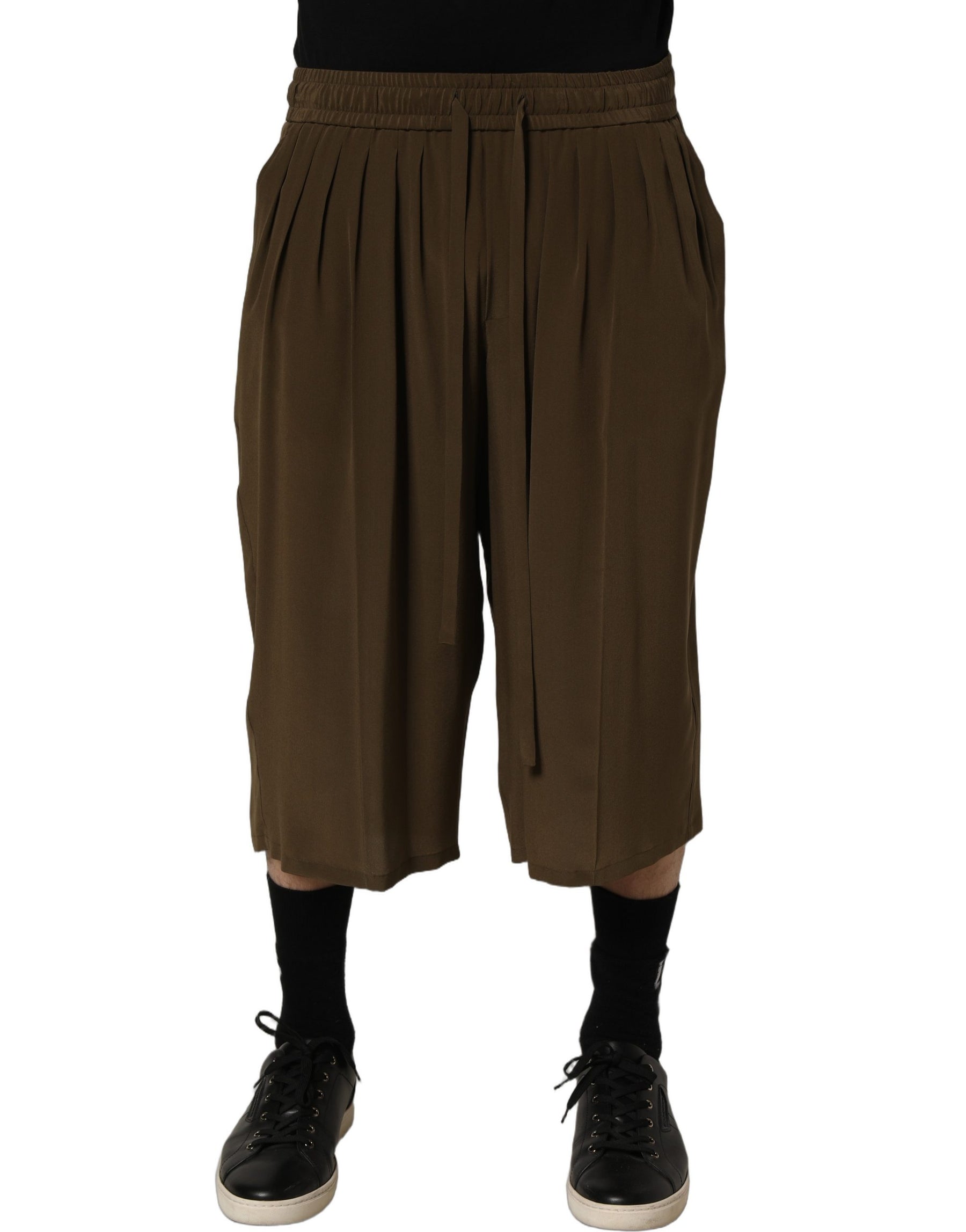 Dolce & Gabbana Brown Silk Mid Waist Pleated Bermuda Shorts | Regal Royce