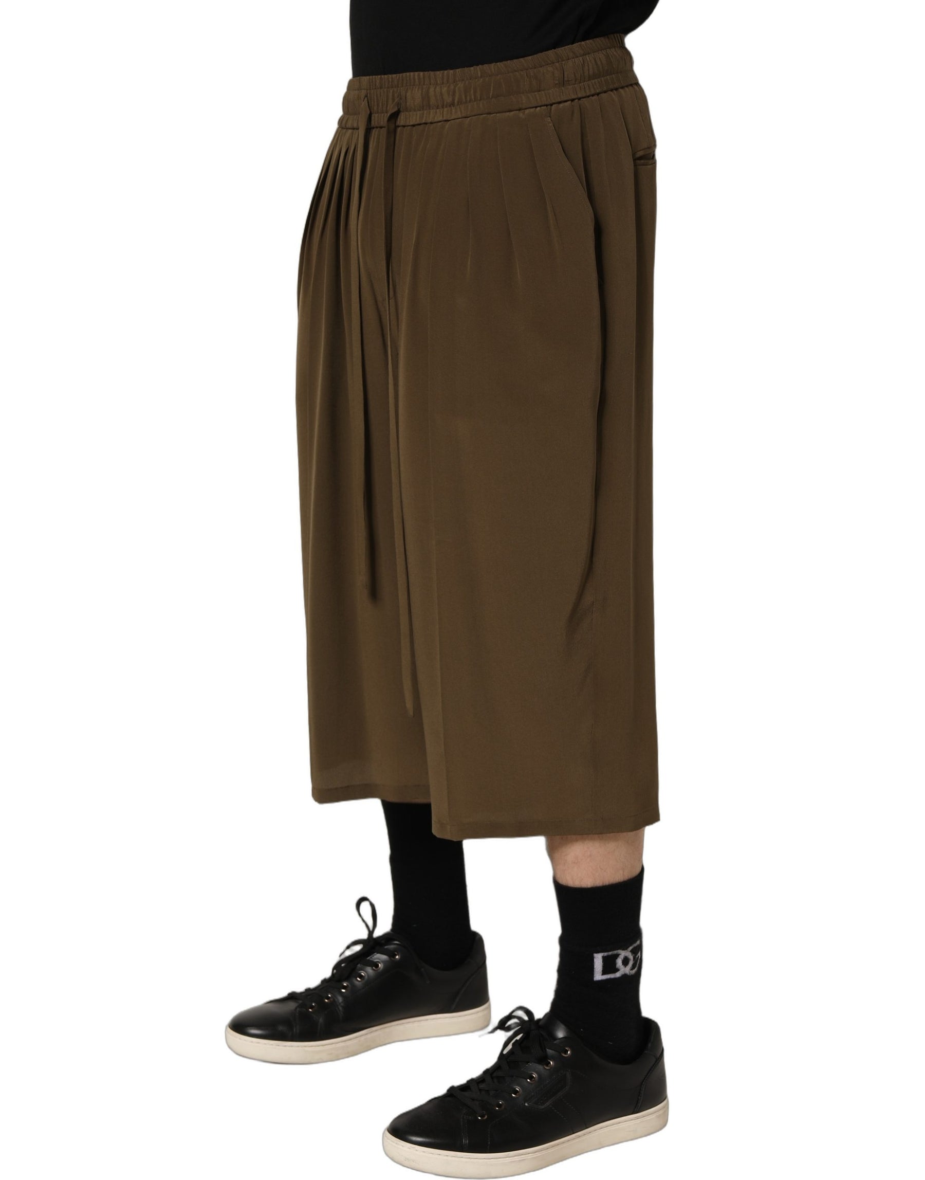 Dolce & Gabbana Brown Silk Mid Waist Pleated Bermuda Shorts | Regal Royce