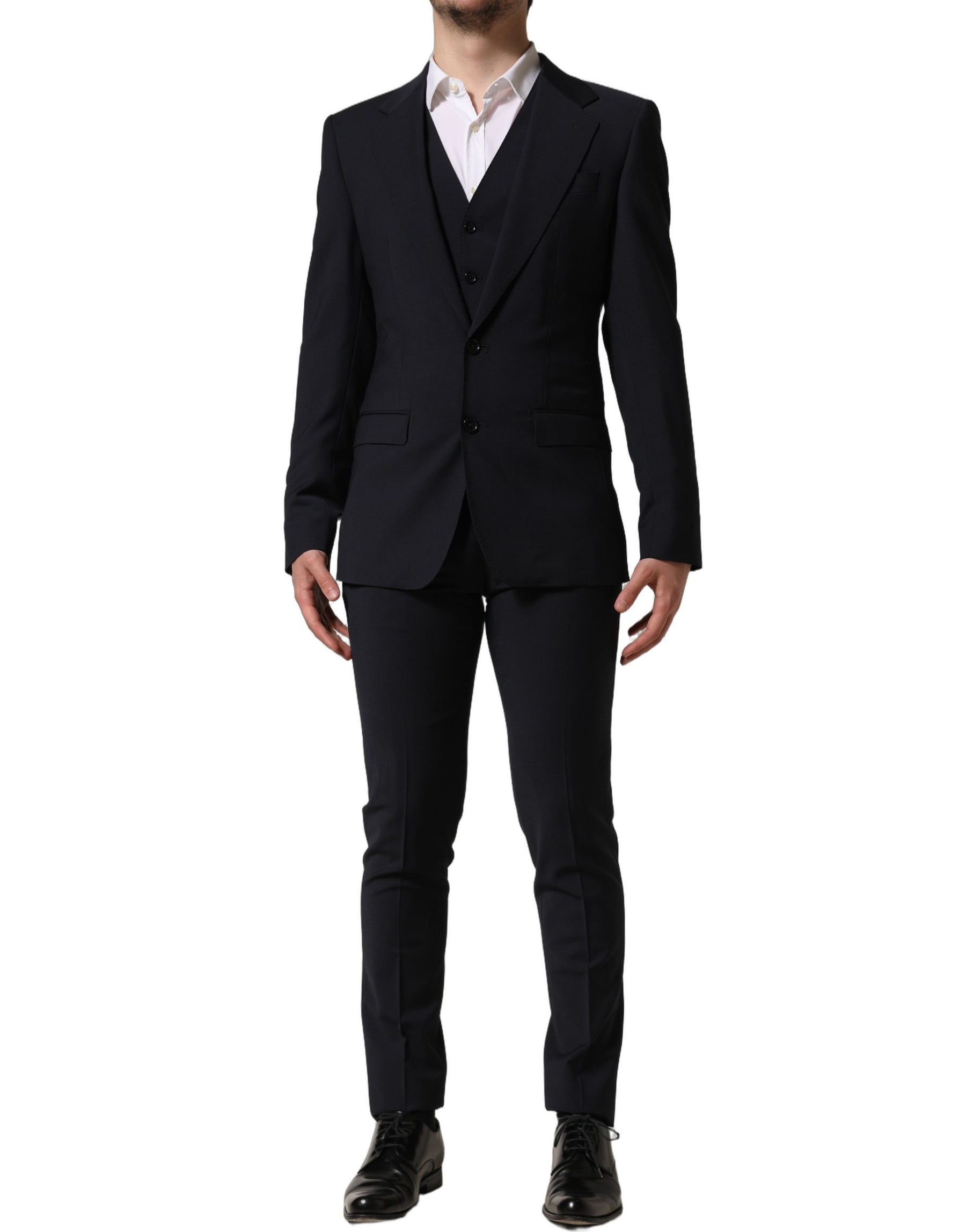 Dolce & Gabbana Black Wool Slim Fit Formal 3 Piece Men Suit | Regal Royce