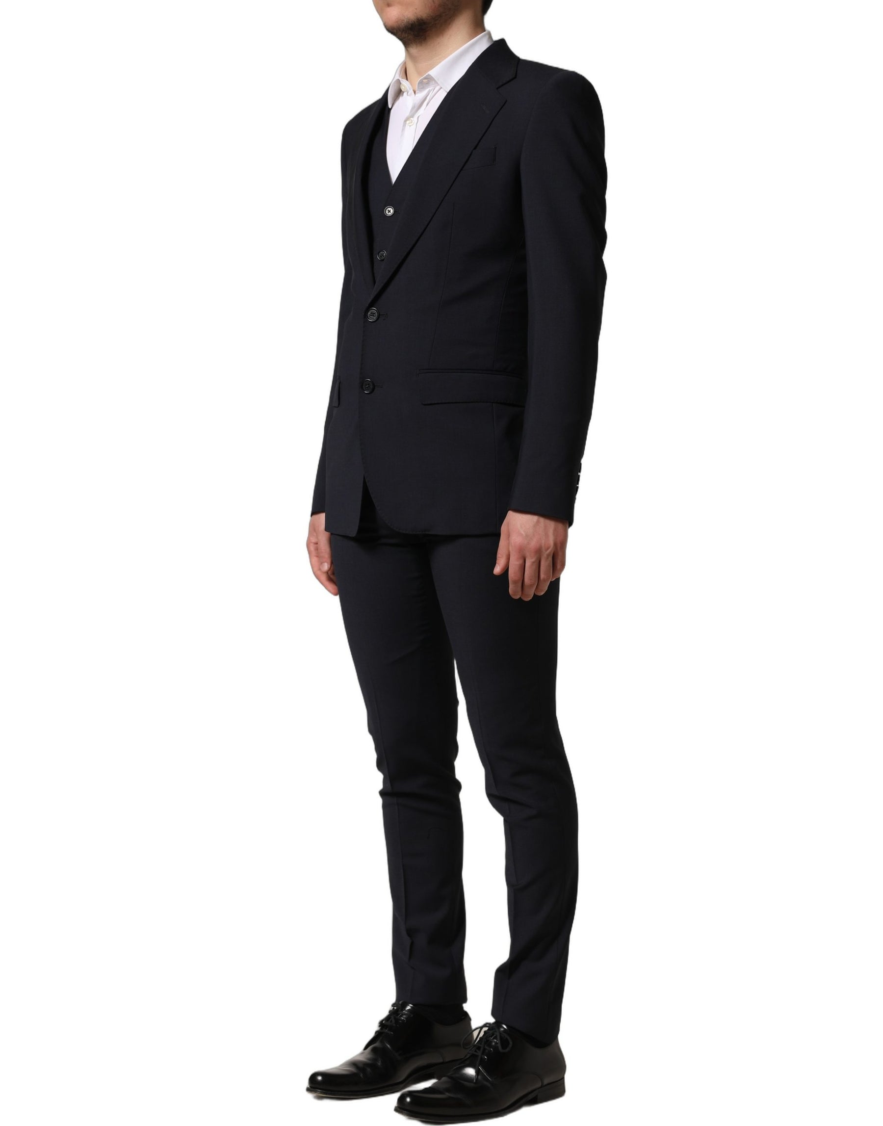 Dolce & Gabbana Black Wool Slim Fit Formal 3 Piece Men Suit | Regal Royce
