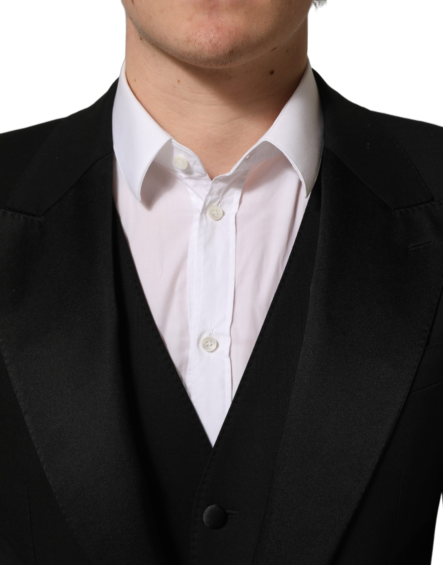 Dolce & Gabbana Black Wool Slim Fit Formal 3 Piece Men Suit | Regal Royce