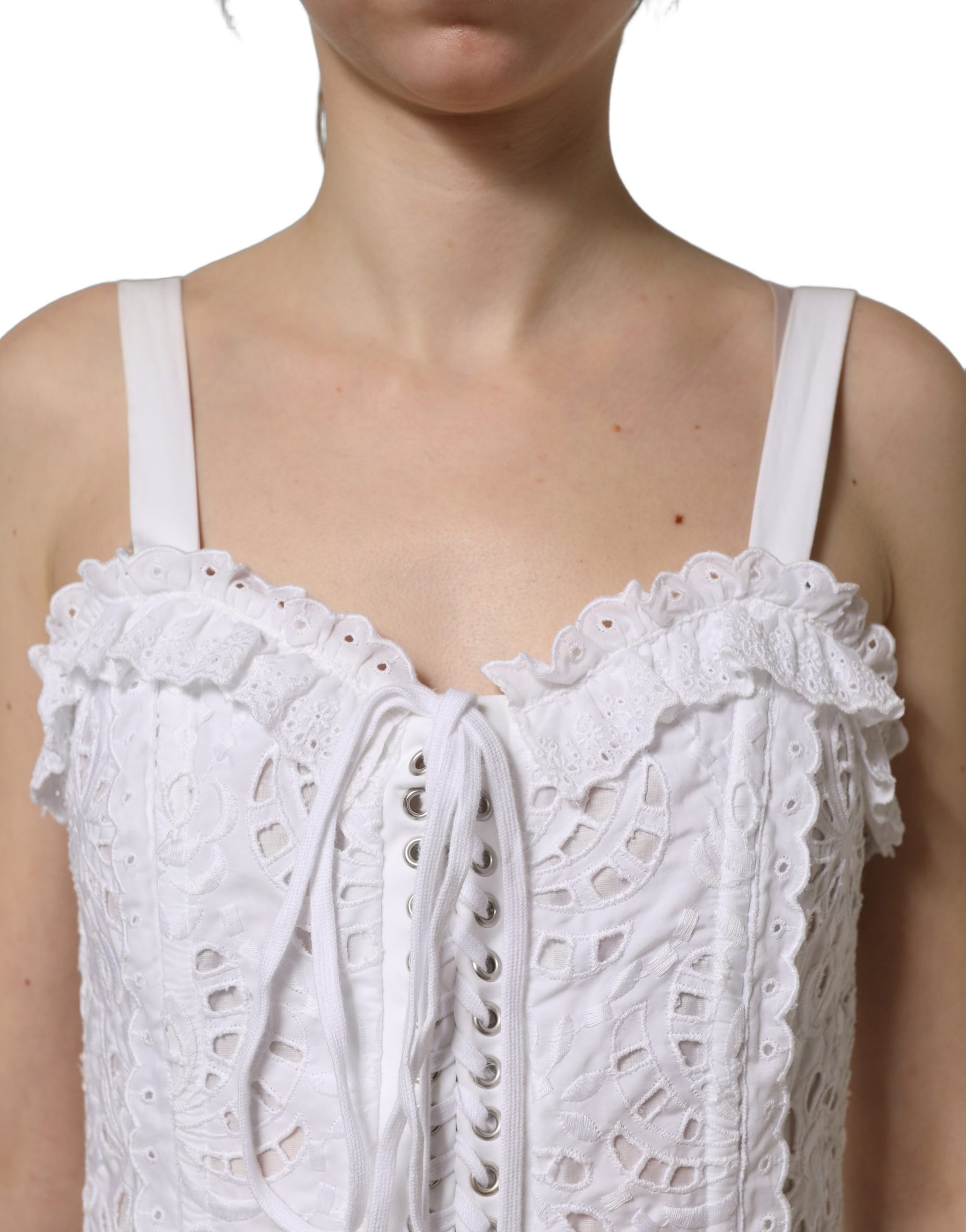 Dolce & Gabbana White Broderie Anglaise Cotton Mini Dress | Regal Royce