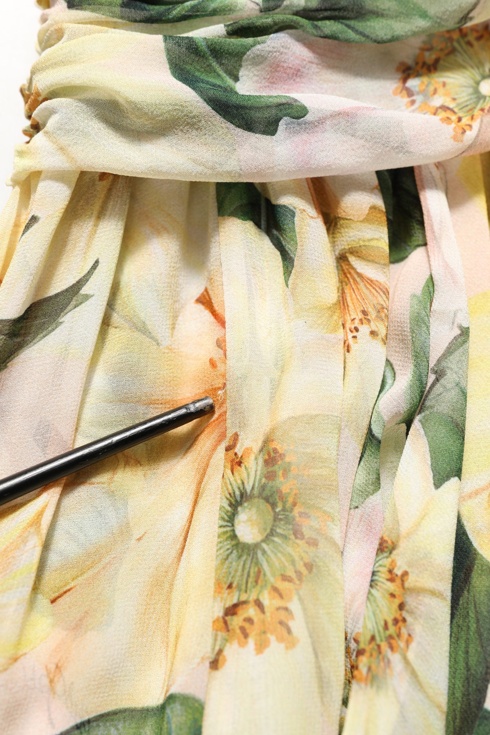 Dolce & Gabbana Yellow Floral Print Silk Pleated Maxi Dress | Regal Royce