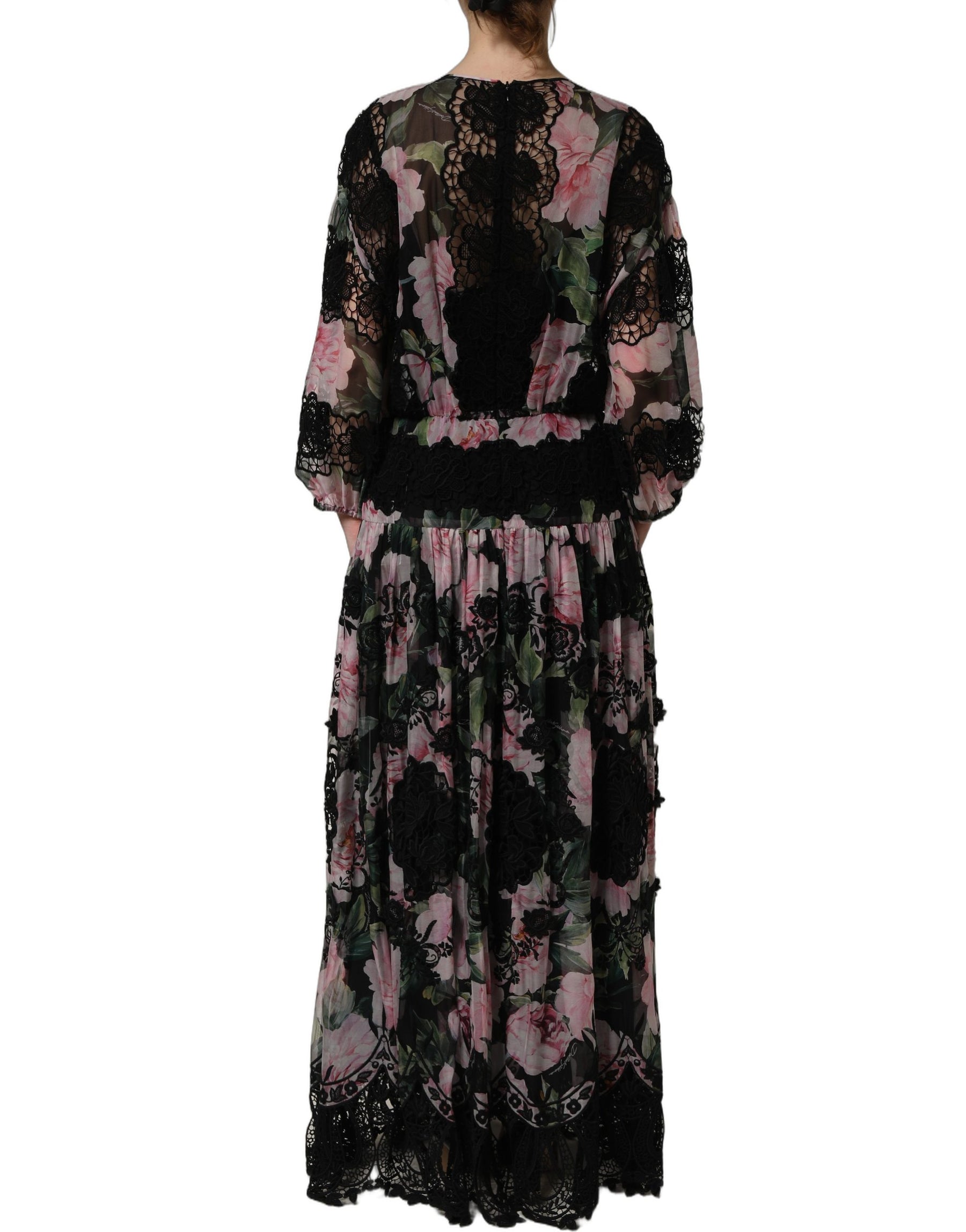 Dolce & Gabbana Black Floral Print Cotton Lace Maxi Dress | Regal Royce