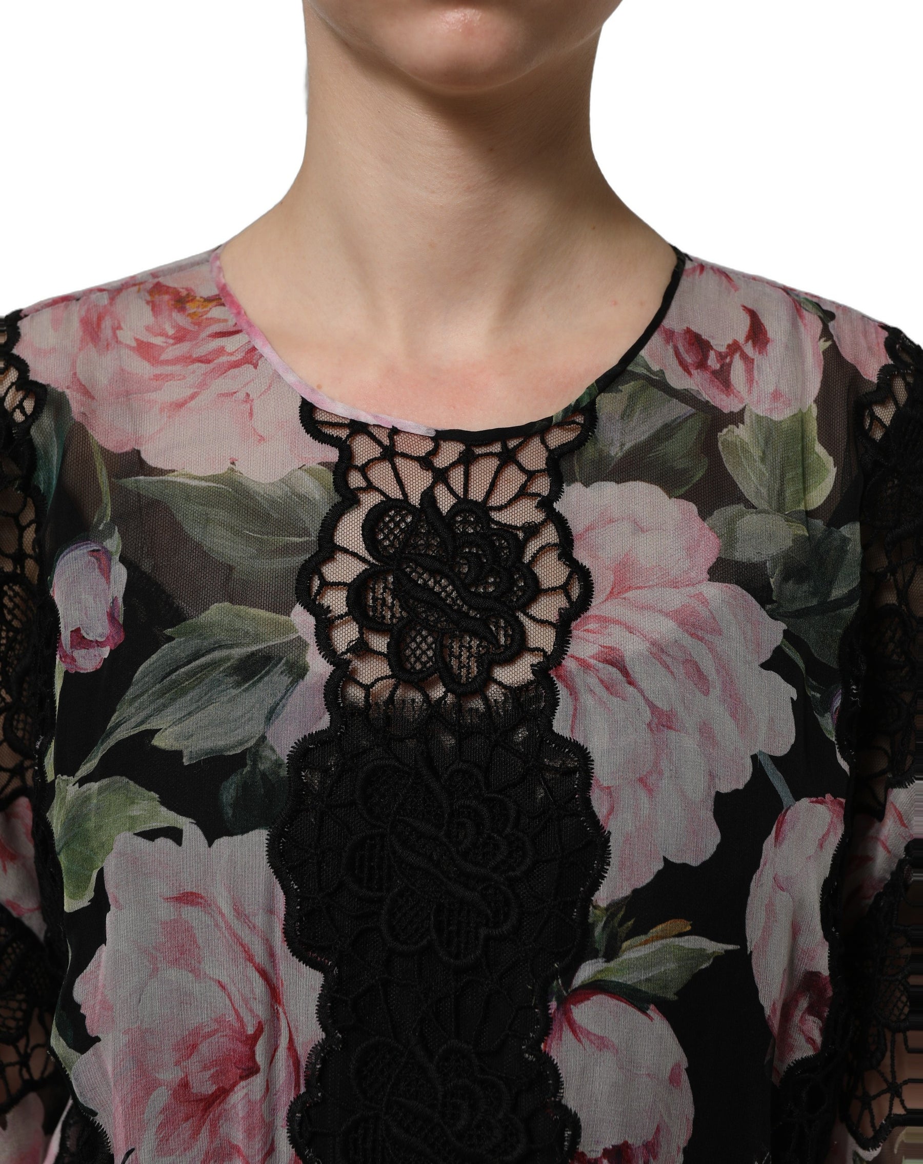 Dolce & Gabbana Black Floral Print Cotton Lace Maxi Dress | Regal Royce