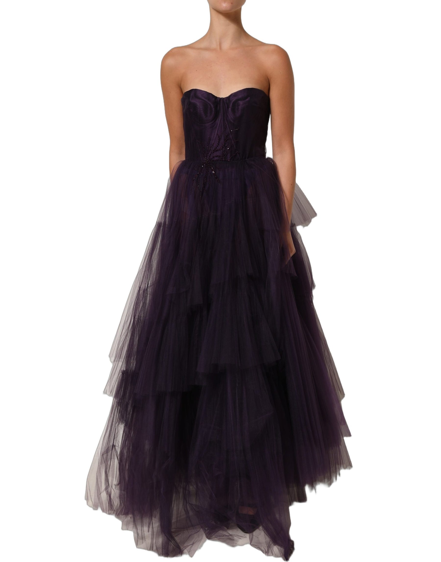 Dolce & Gabbana Purple Tiered Tulle Silk Long Gown Dress | Regal Royce