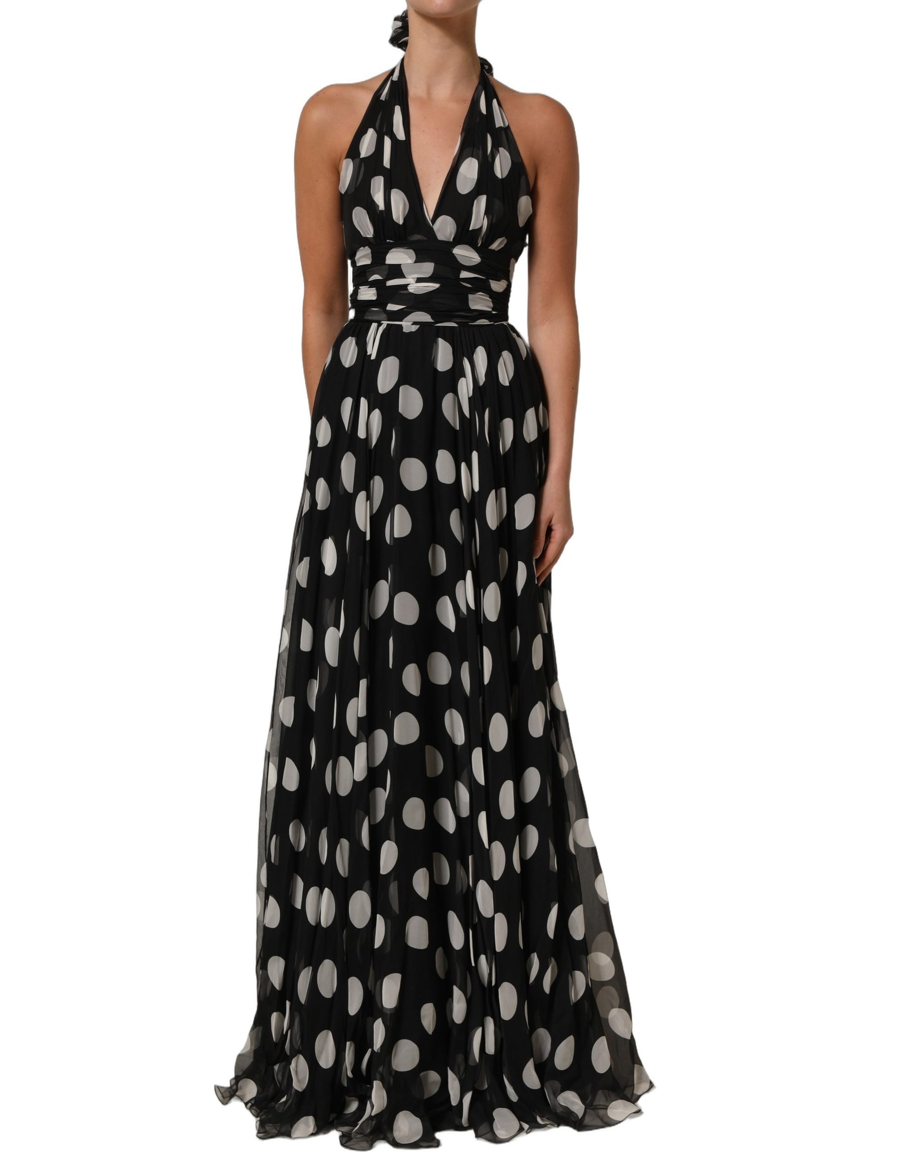 Dolce & Gabbana Black White Polka Dot Pleated Maxi Dress | Regal Royce