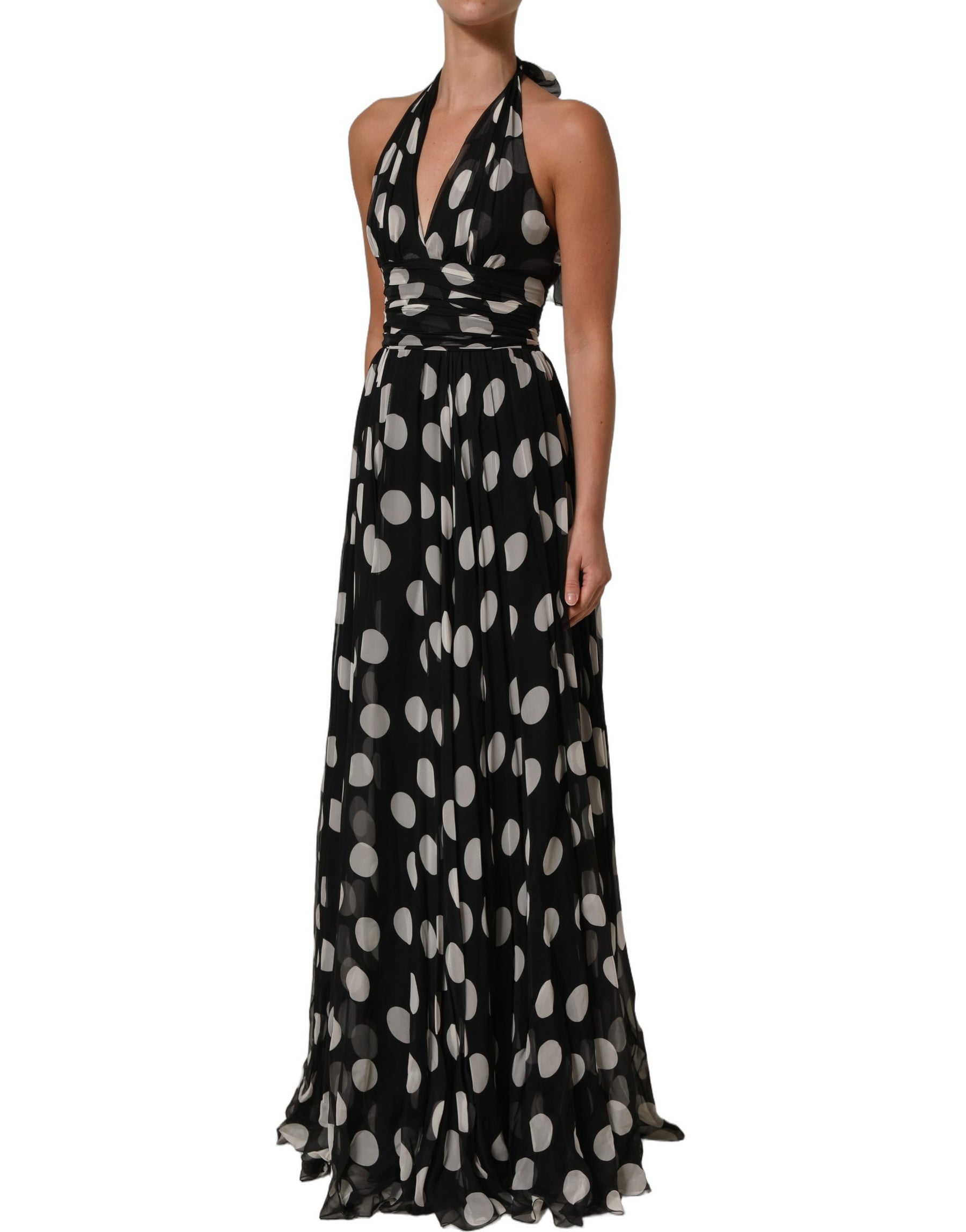 Dolce & Gabbana Black White Polka Dot Pleated Maxi Dress | Regal Royce