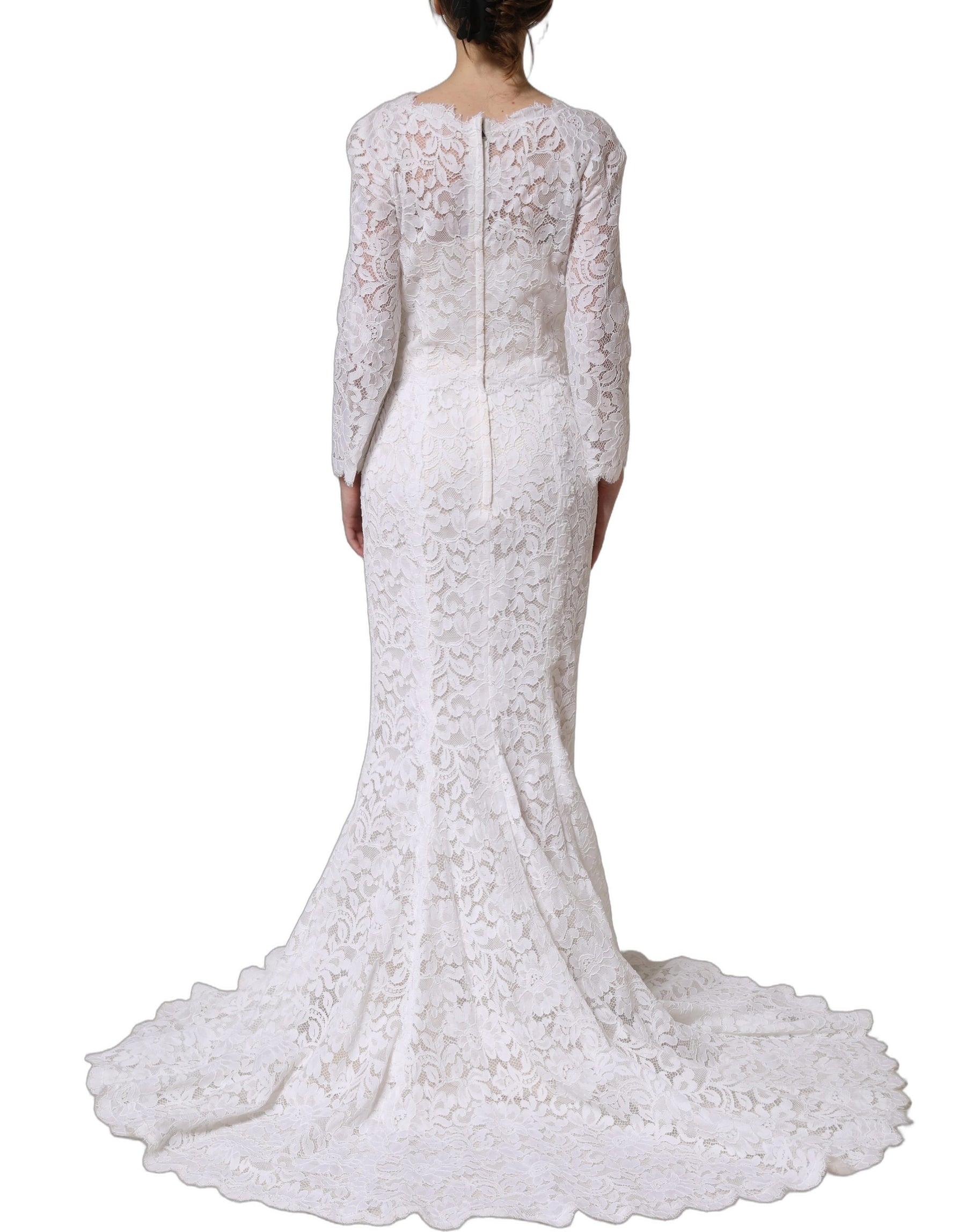 Dolce & Gabbana White Floral Lace Mermaid Long Gown Dress | Regal Royce