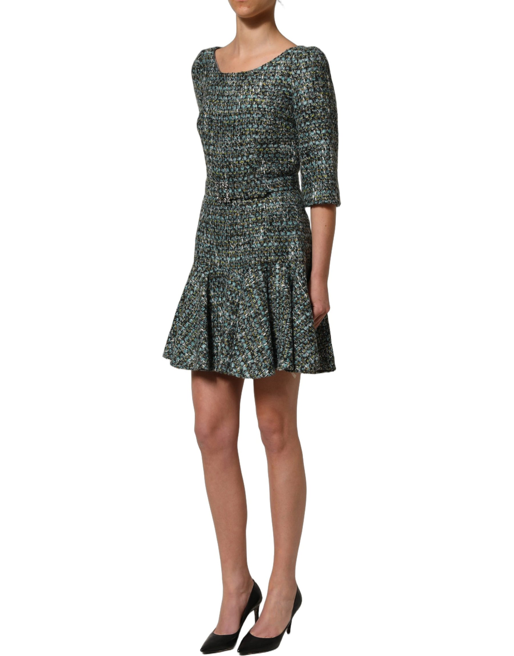 Dolce & Gabbana Multicolor Tweed Belted Babydoll Mini Dress | Regal Royce