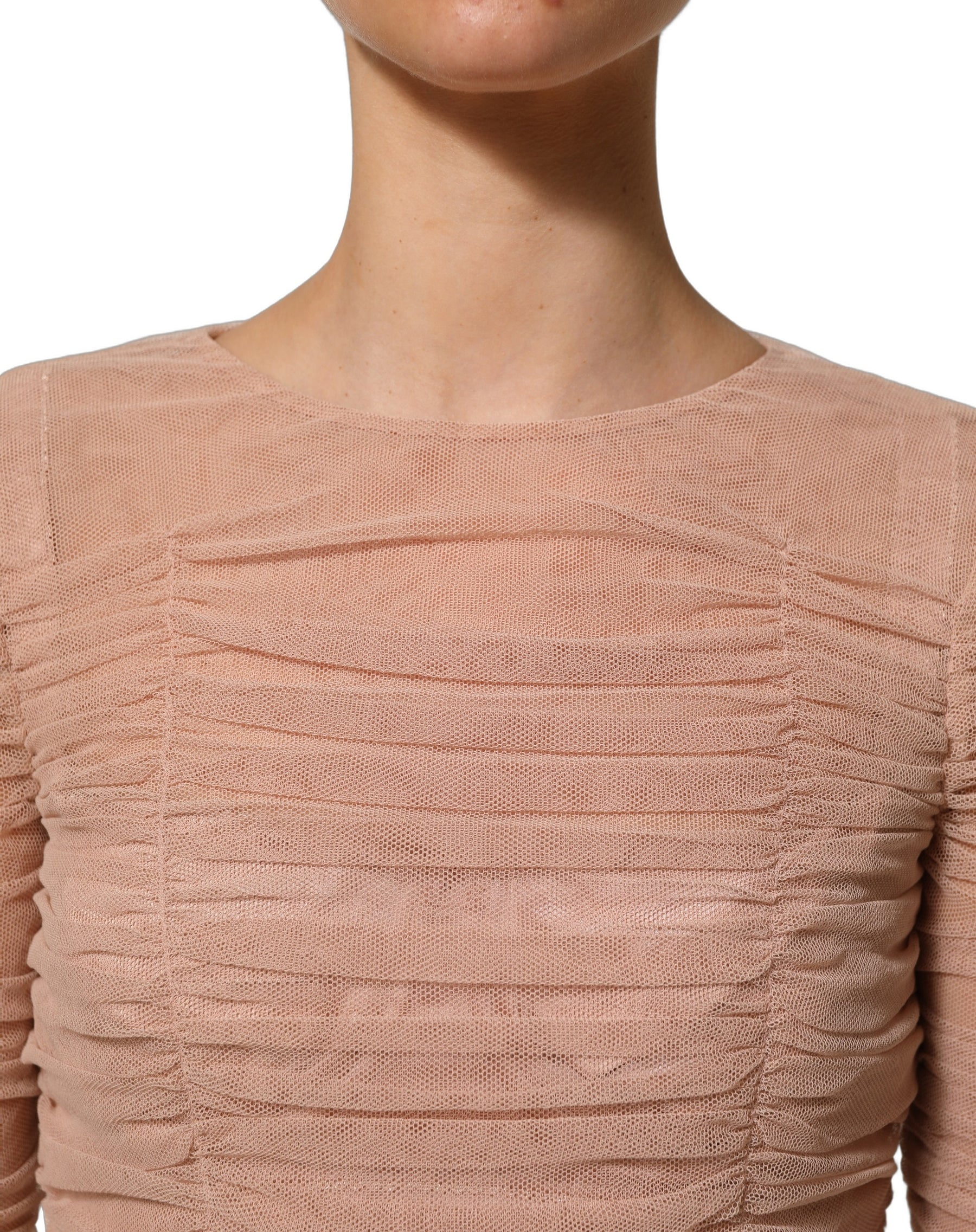Dolce & Gabbana Beige Cotton Mesh Ruched Sheath Midi Dress | Regal Royce
