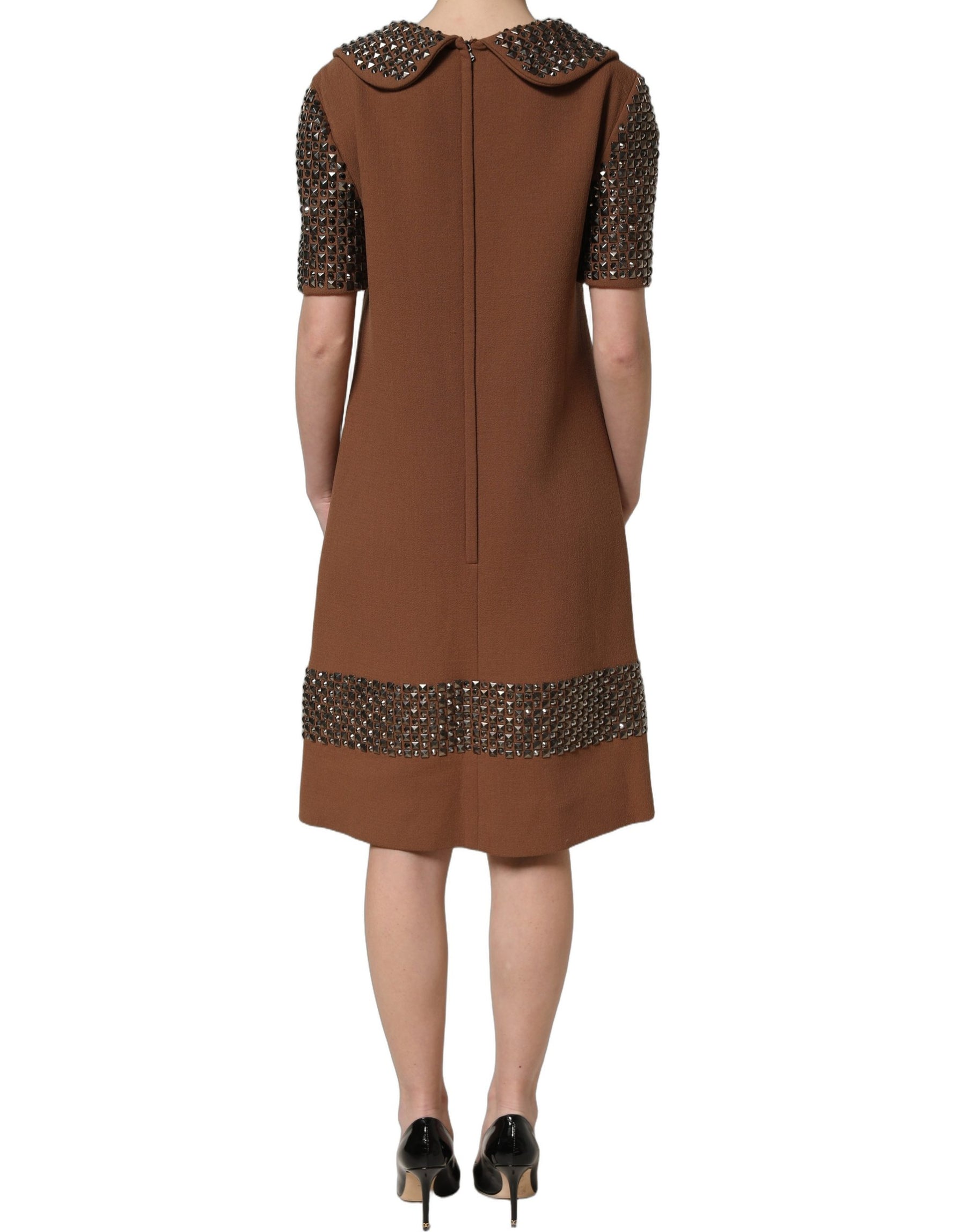 Dolce & Gabbana Brown Wool Rhinestone Embellished Midi Dress | Regal Royce