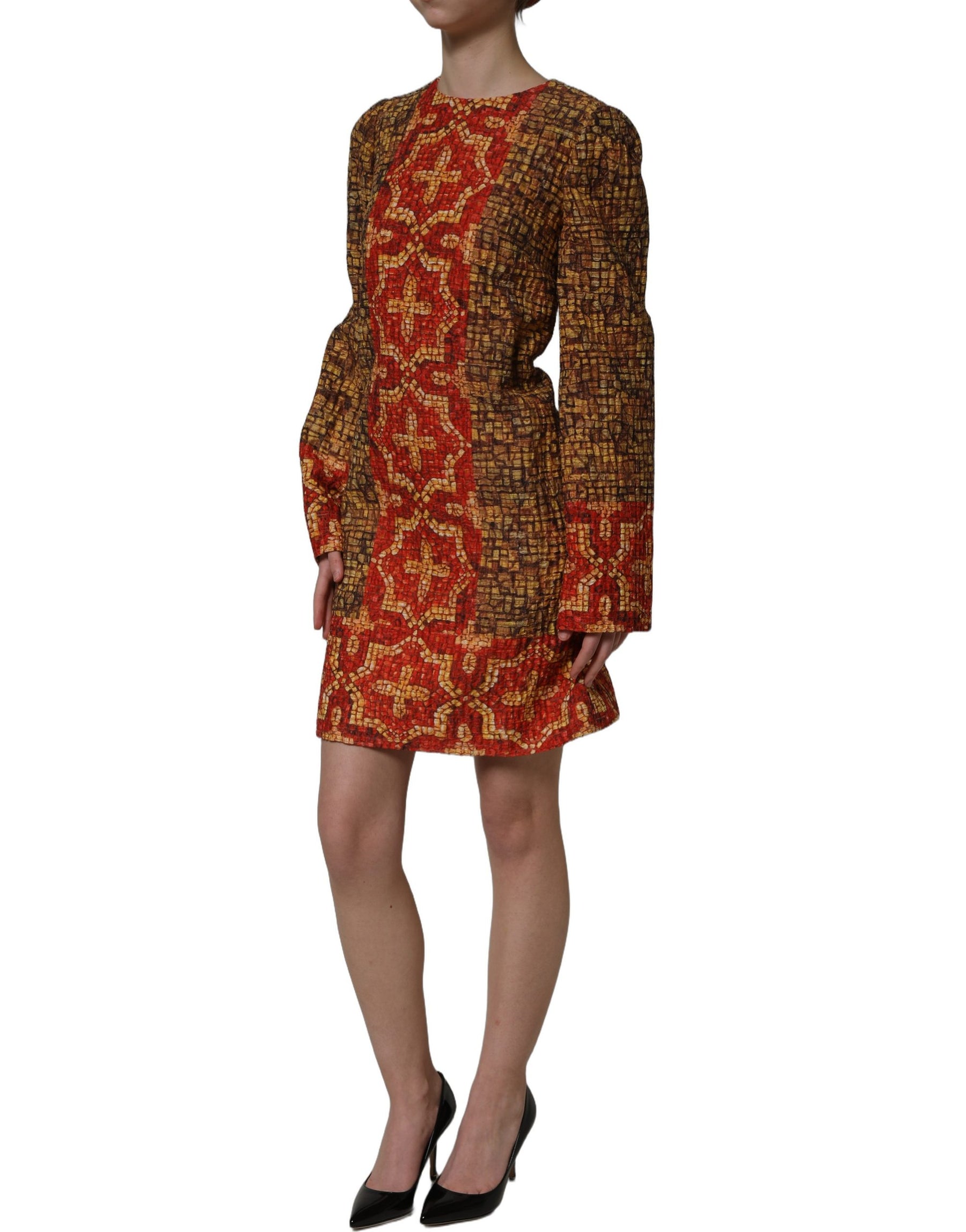 Dolce & Gabbana Multicolor Mosaic Long Sleeves Mini Dress | Regal Royce