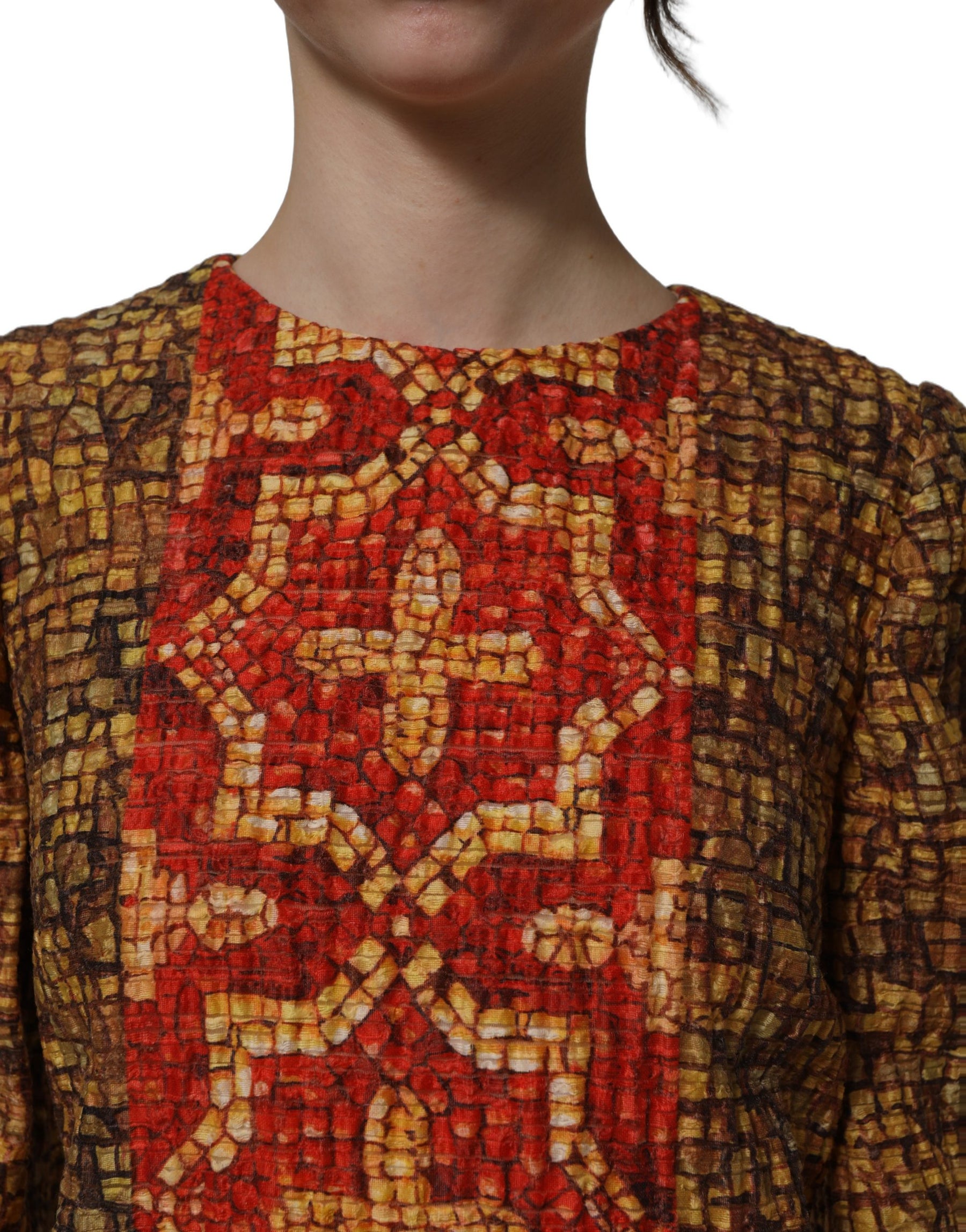 Dolce & Gabbana Multicolor Mosaic Long Sleeves Mini Dress | Regal Royce