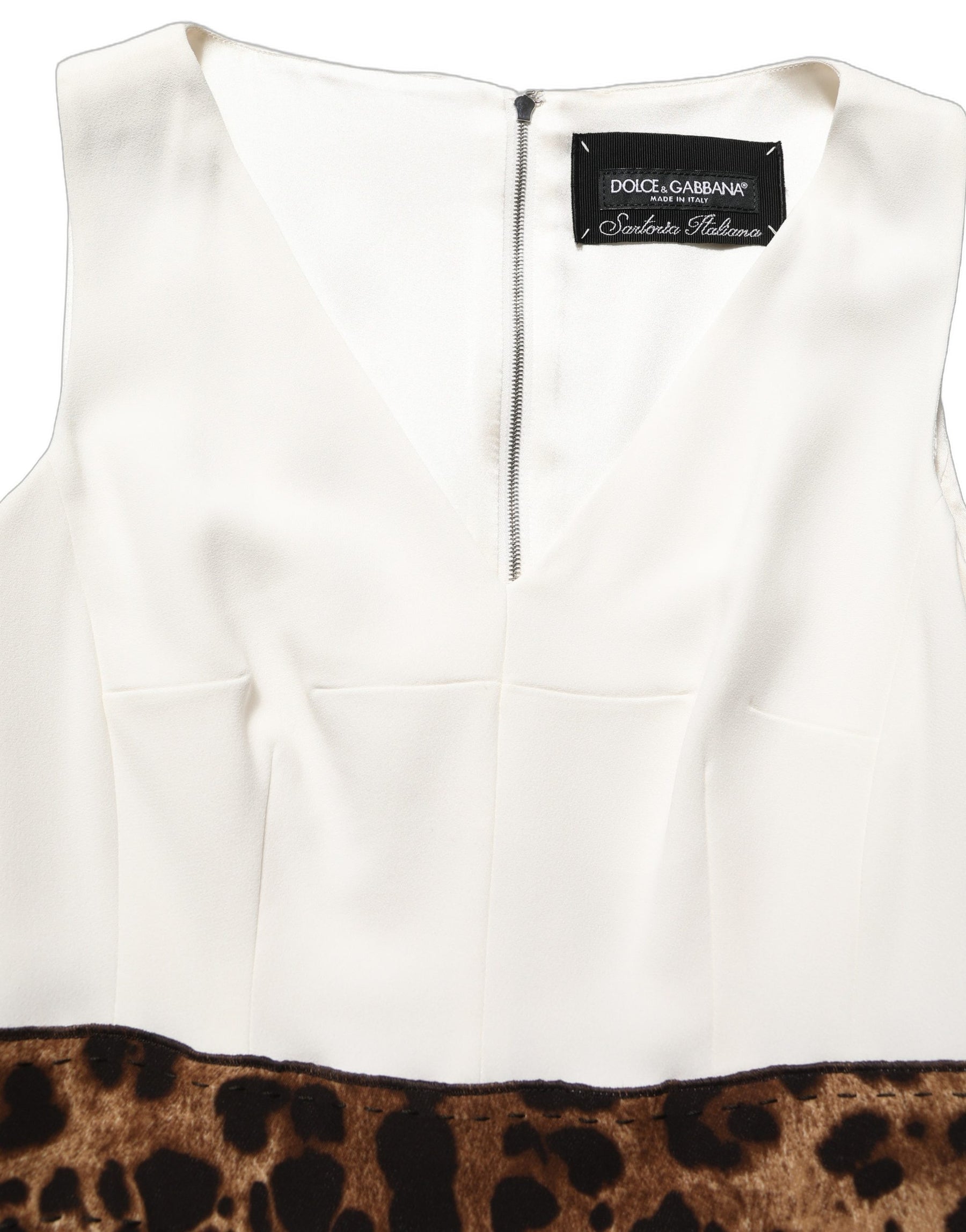 Dolce & Gabbana White Leopard Sleeveless Sheath Midi Dress | Regal Royce