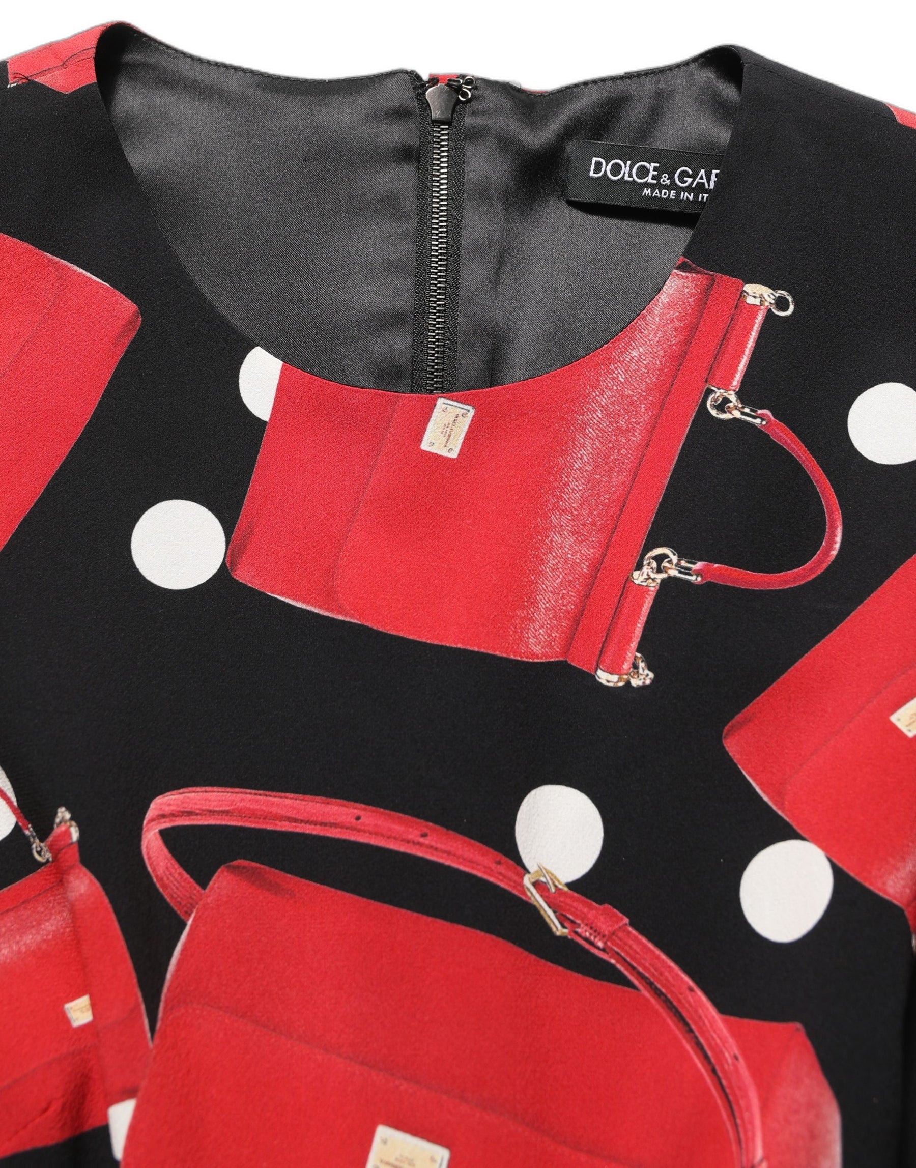 Dolce & Gabbana Black Handbag Print Long Sleeve Midi Dress | Regal Royce