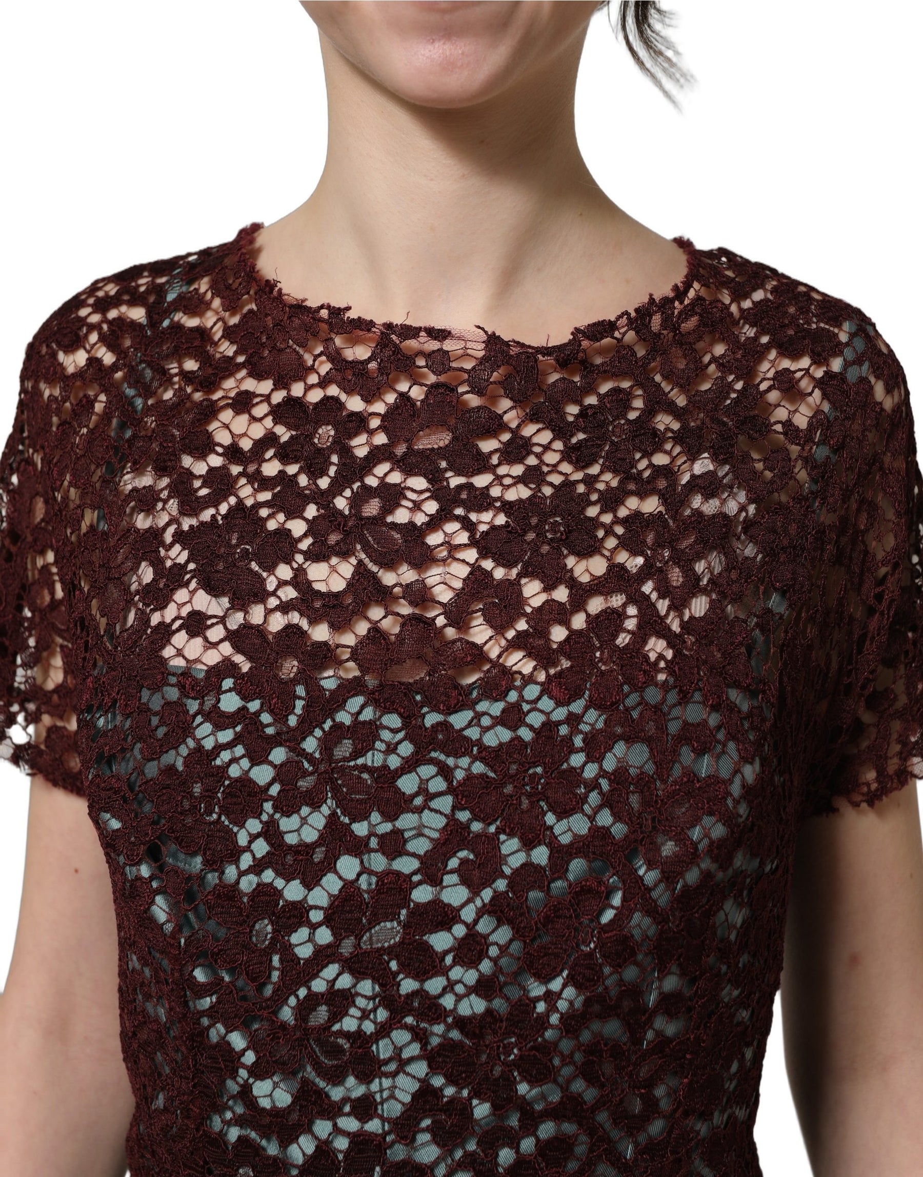 Dolce & Gabbana Multicolor Floral Lace Taffeta Pleated Midi Dress | Regal Royce