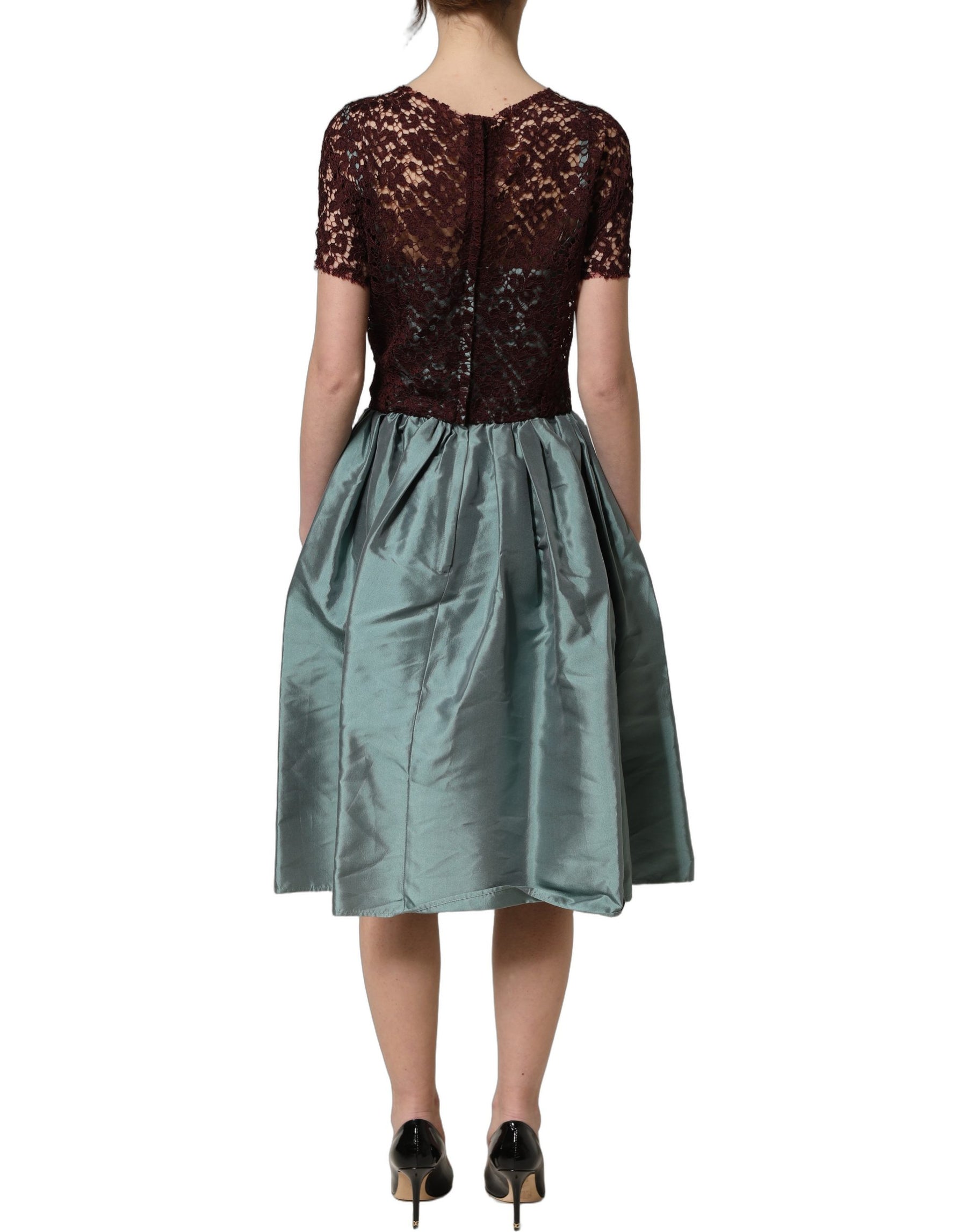 Dolce & Gabbana Multicolor Floral Lace Taffeta Pleated Midi Dress | Regal Royce