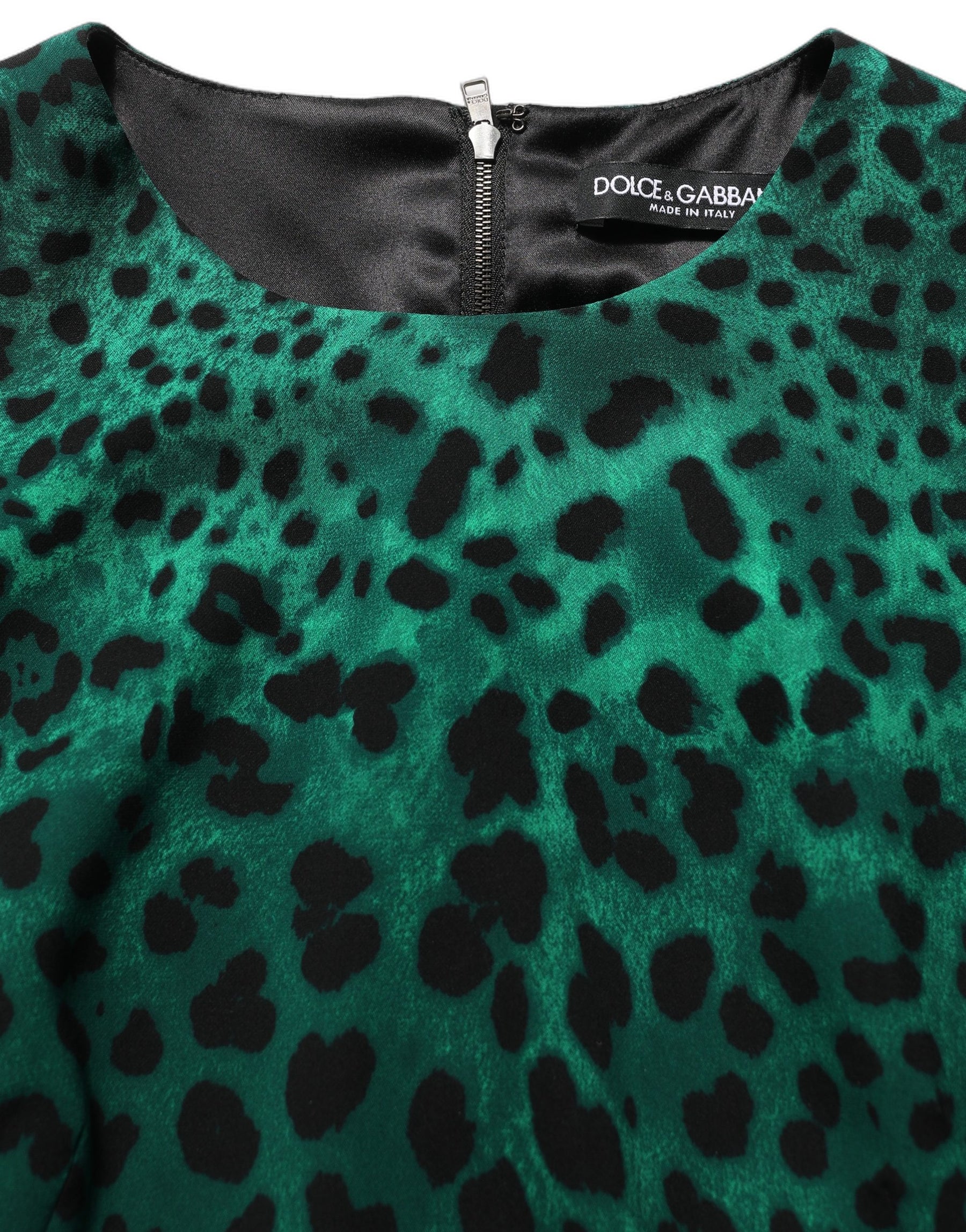 Dolce & Gabbana Green Leopard Print Silk Knee Length Dress | Regal Royce