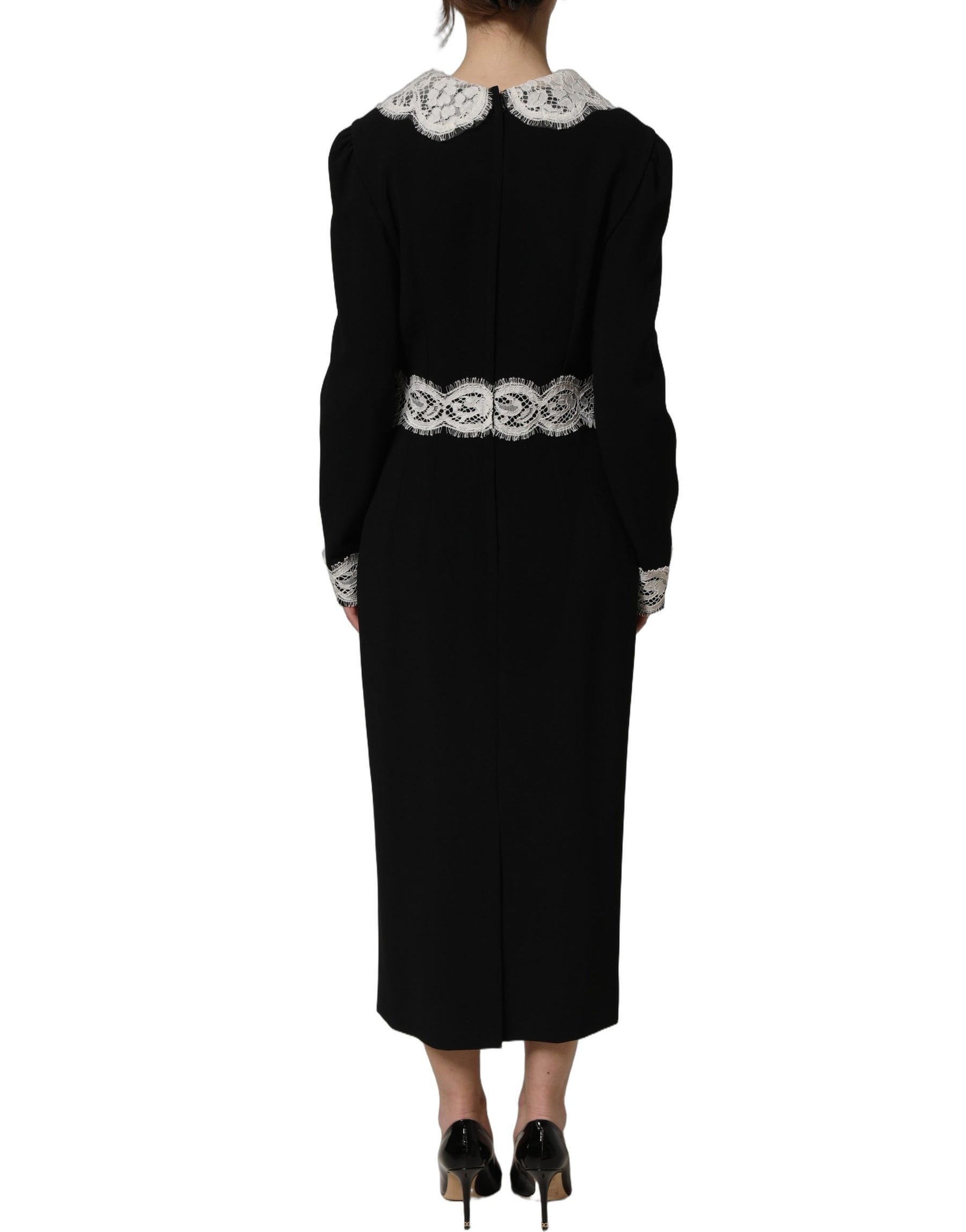 Dolce & Gabbana Black Lace Detailing Long Sleeves Midi Dress | Regal Royce