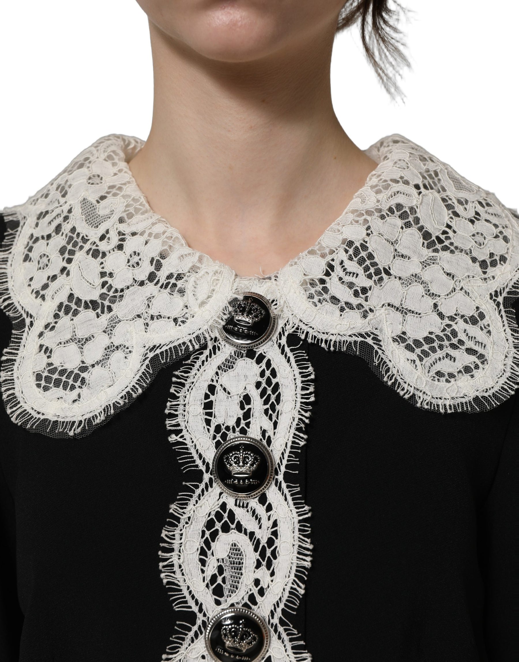 Dolce & Gabbana Black Lace Detailing Long Sleeves Midi Dress | Regal Royce