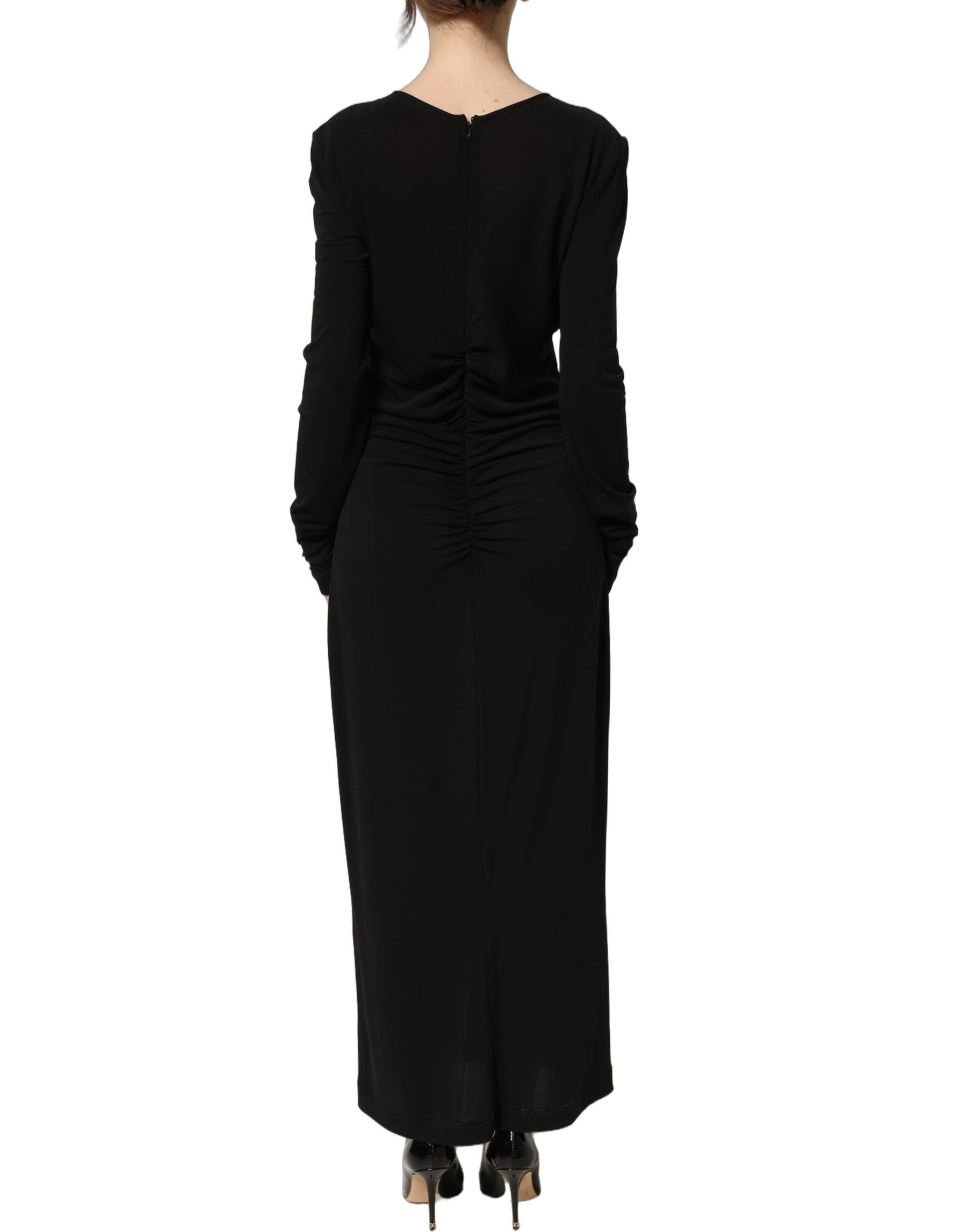 Dolce & Gabbana Black Cotton Long Sleeves Sheath Maxi Dress | Regal Royce