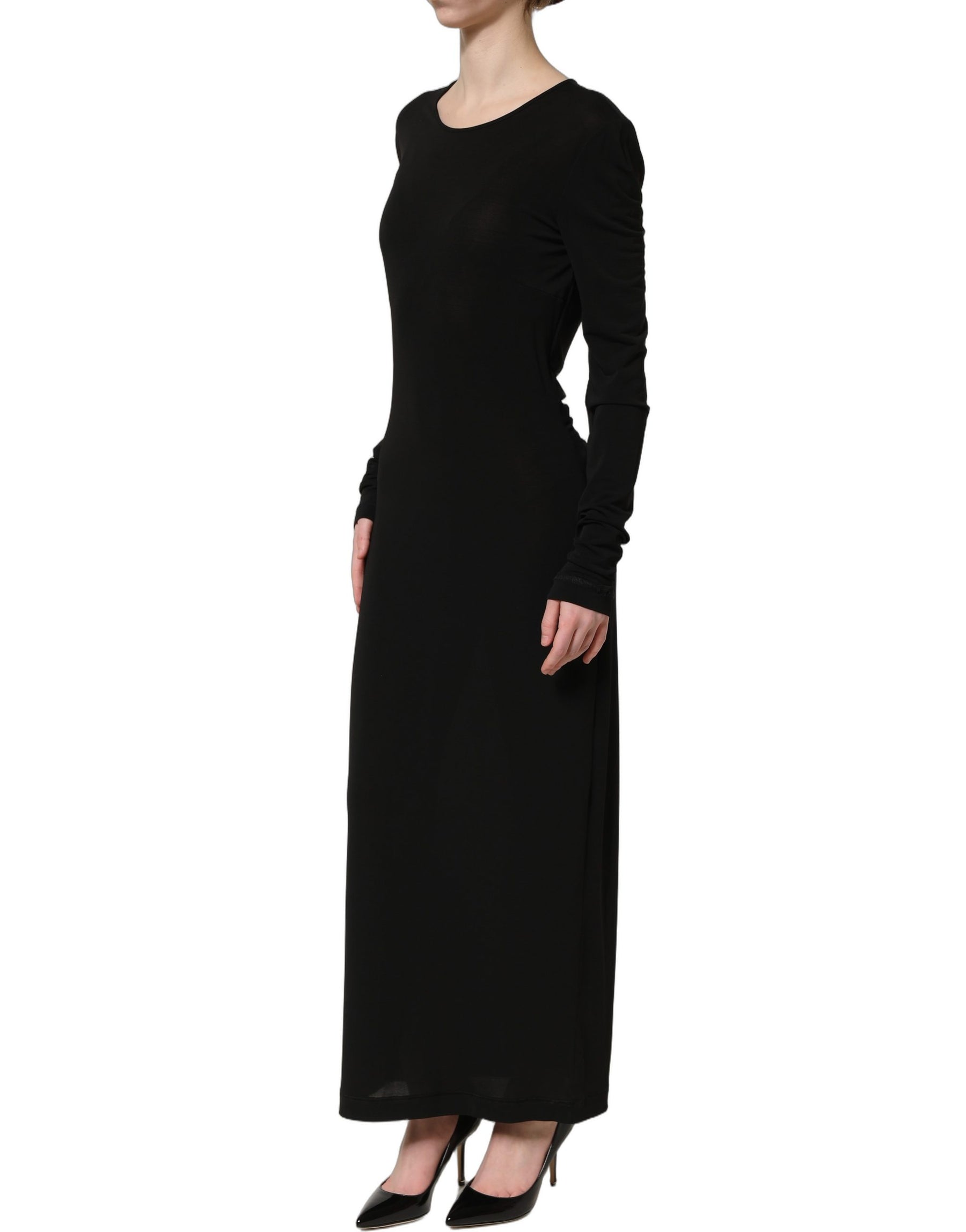 Dolce & Gabbana Black Cotton Long Sleeves Sheath Maxi Dress | Regal Royce
