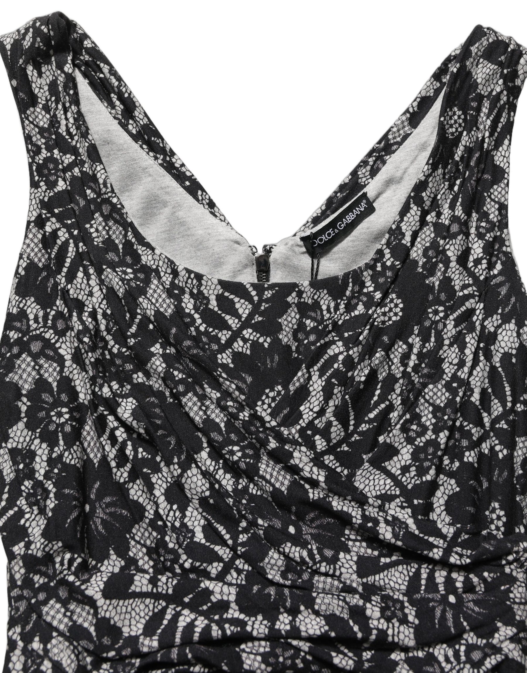 Dolce & Gabbana Black White Floral Lace Sleeveless Midi Dress | Regal Royce