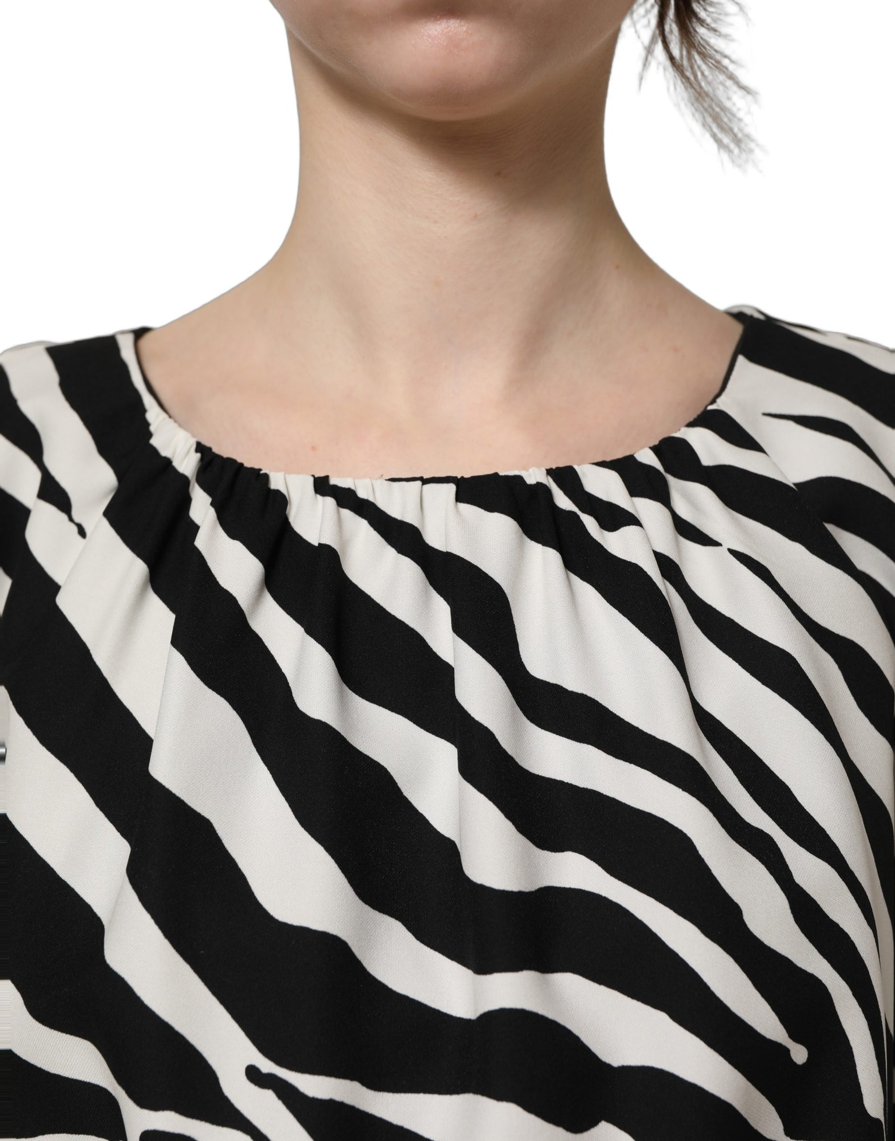 Dolce & Gabbana Black White Zebra Ruched Silk Mini Dress | Regal Royce