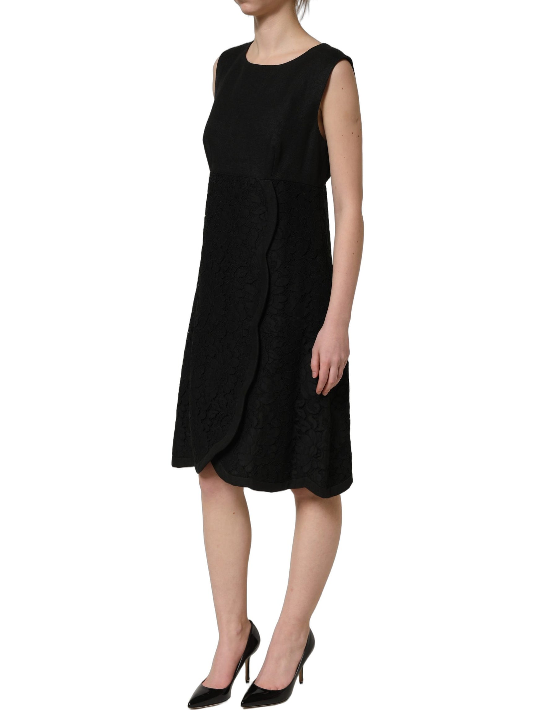 Dolce & Gabbana Black Floral Lace Sleeveless Shift Dress | Regal Royce
